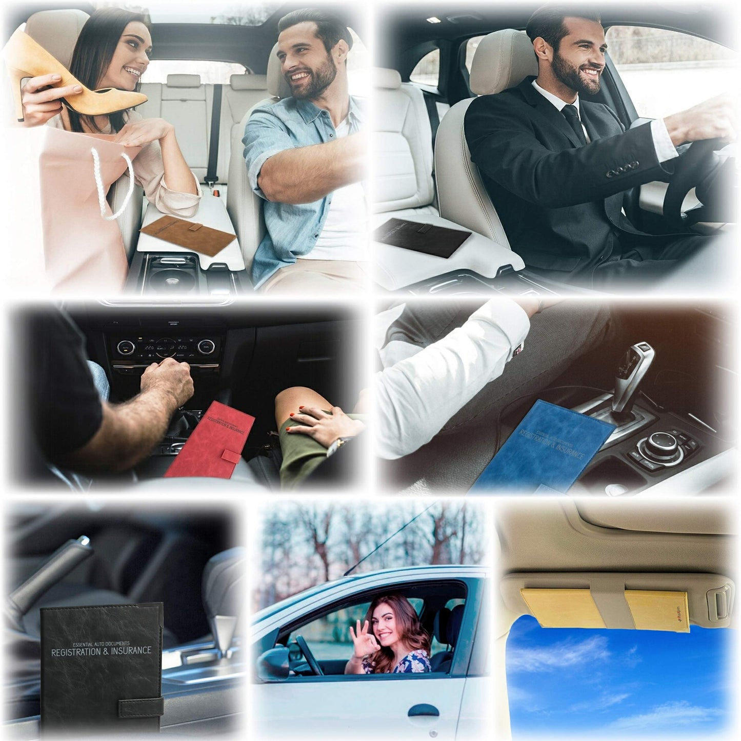 Auto Insurance and Registration Card Holder - Vehicle Glove Box Document Organizer - Car Essential Paperwork Holder for DMV, AAA, Contact Information Cards - Premium PU Leather Wallet Case - Brown