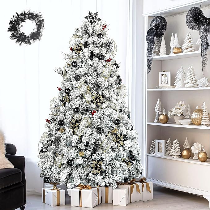 SHareconn 86PCS Christmas Tree Decorations Ornaments Ball Set, Non Breakable Plastic Clear Baubles for Xmas Tree Decor Holiday Wedding Party, Black