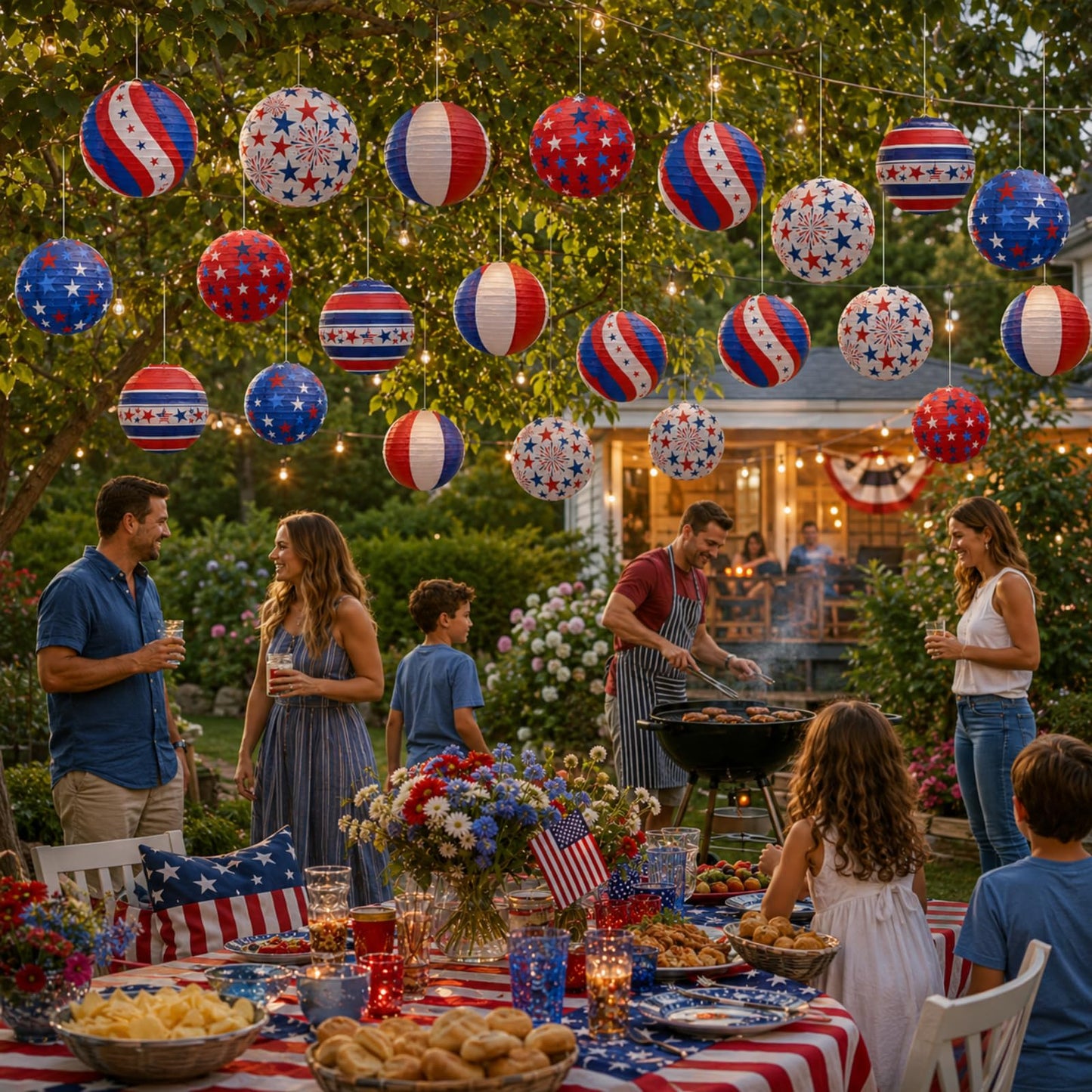 ADLKGG 4th of July Independence Day Paper Lanterns Party Decorations for Patriotic American Stars and Stripes Blue Red Memorial Day Decorations, Citizenship Party Decorations, Labor Day, 12PCS