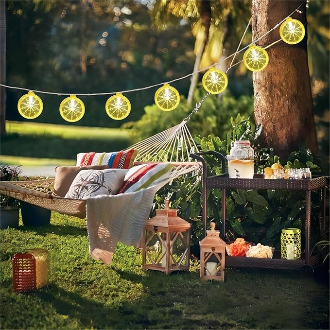 8.5FT LED Lemon String Lights, Plug in Summer Fairy Lights with 10 Lemon Slicer Lights, Novelty Decorative String Lights for Indoor & Outdoor, Bedroom Garden Patio Party Wedding Décor