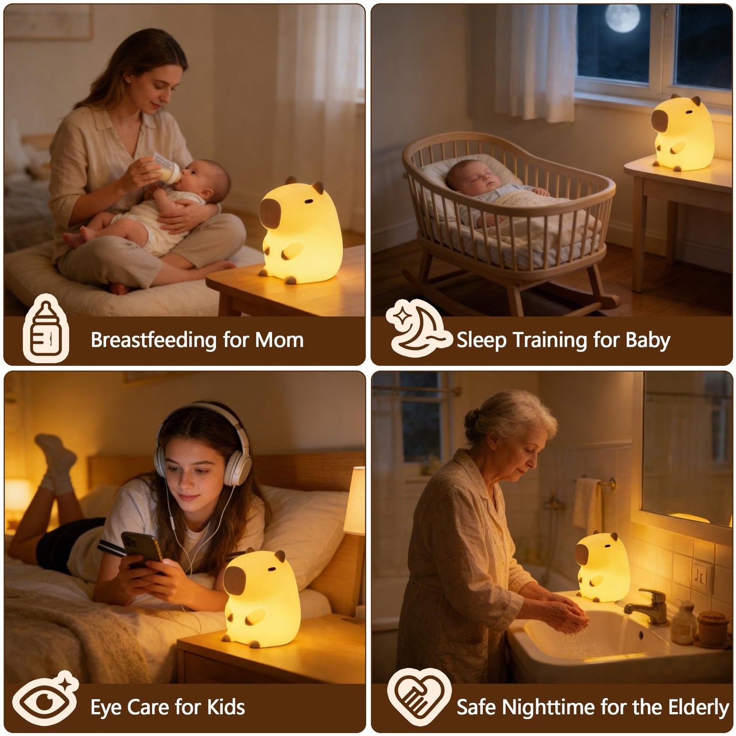 FAMIDUO Capybara Night Light for Kids,Safe Squishy Silicone Nursery Light with Timer,Dimmable & Rechargeable Touch Bedside Lamp, Cute Capybara Gifts for Boys Girls Toddlers, Baby & Kids Room Decor