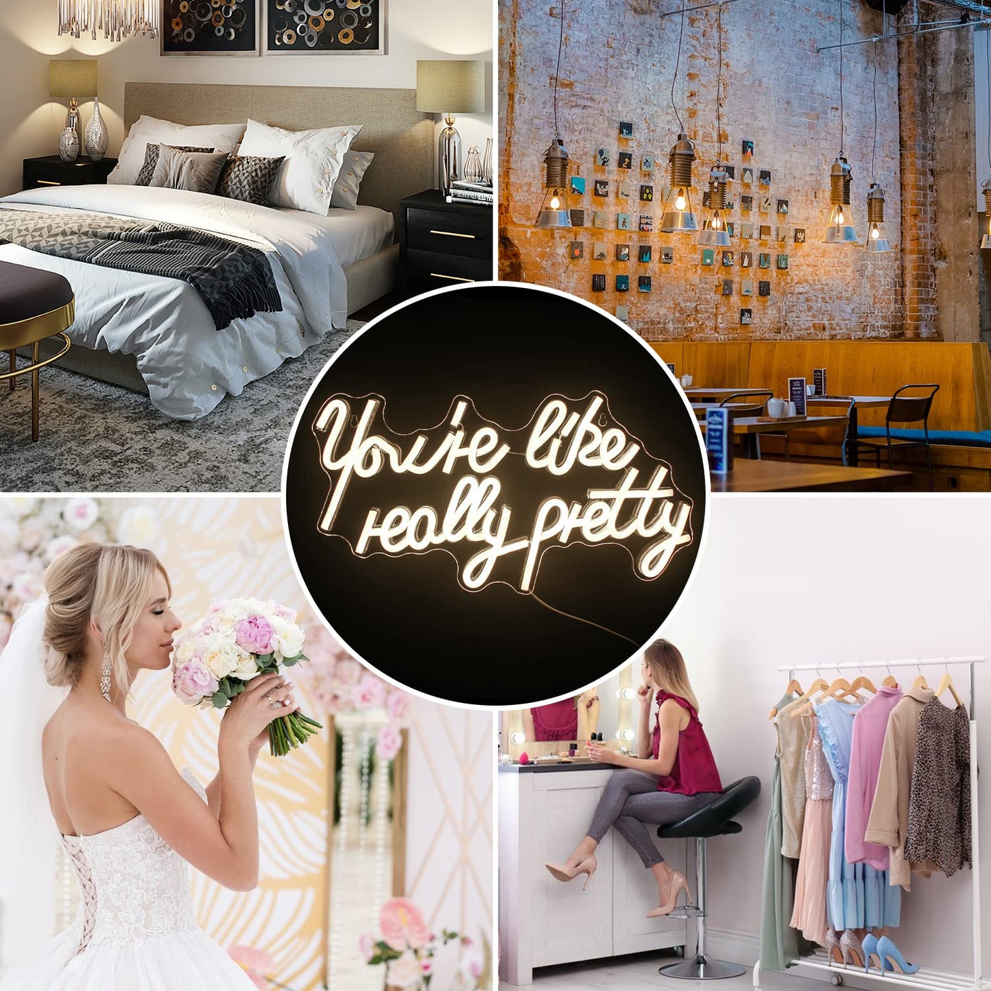 Lucunstar You're Like Really Pretty Neon Sign Warm White Led Neon Light for Wall Decor Light Up Sign for Wedding Dimmable Switch USB Connectivity Neon Signs for Bedroom Decor Party Light