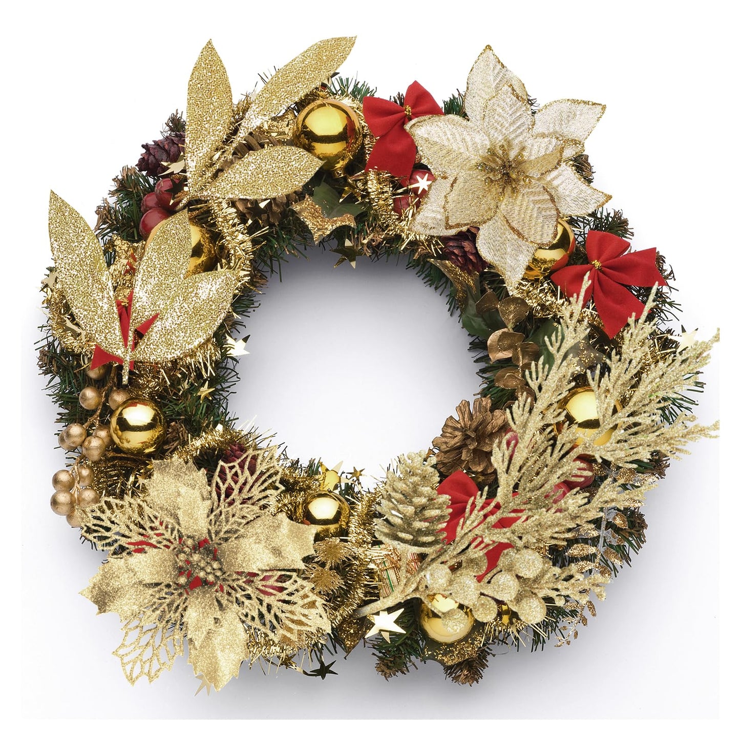 Winlyn 35 Pcs Christmas Artificial Poinsettia Flower Stems and Artificial Leaf Picks Champagne Glitter Christmas Floral Stems for Champagne Christmas Tree Decor DIY Wreath Holiday Floral Arrangement