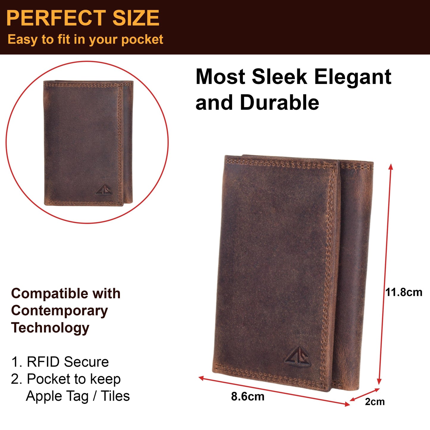 ASAD Leather Slim Everyday Trifold Wallet with ID Window and Multiple Card Slots | Genuine Leather Double Stitched RFID Blocking Stylish | Gift for Him | Hidden Card Pockets