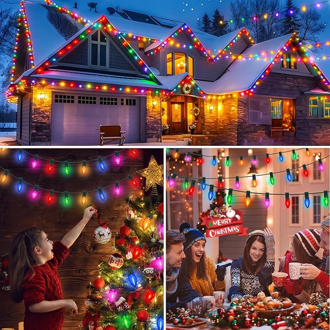 C7 Multicolor LED Christmas Lights Outdoor, 25Ft LED Colored Christmas Tree Lights Waterproof with 25+2 LED Bulbs for Indoor Outdoor Christmas Decorations for Light up Christmas Tree Home Yard, 0.6W