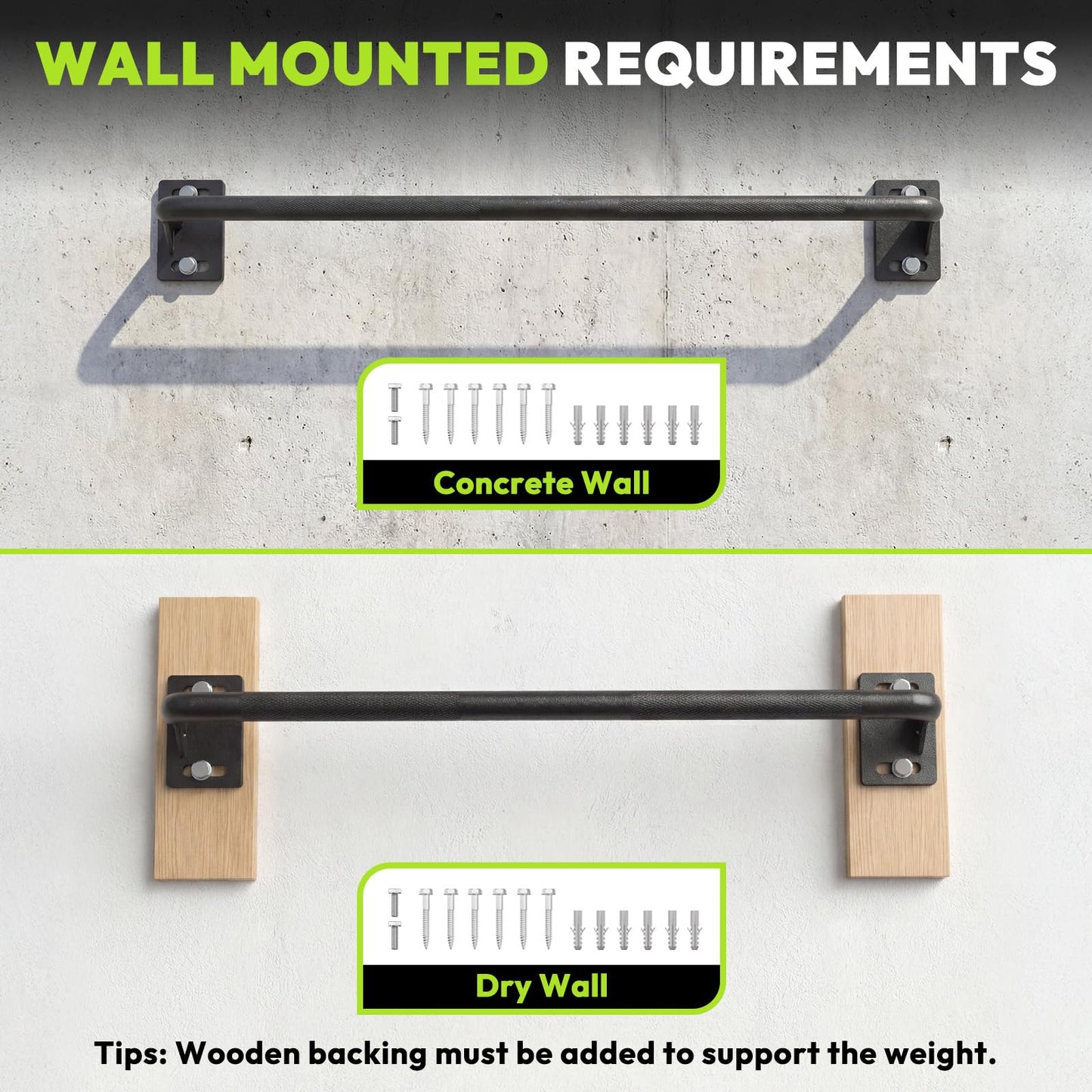 HANDBODE Pull Up Bar for Doorway and Wall Mount - Chin Up Bars for Home Gym, 36ββ in Upper Body Workout Equipment with 500 lbs Capacity, Portable Thickened Steel Construction, Joist Mounted