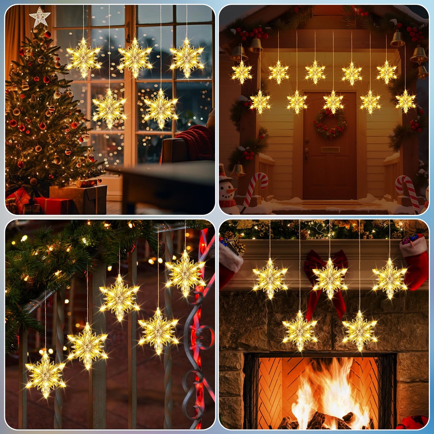 Christmas Snowflakes Window Lights, 5 Pack 60 LEDs Waterproof Hanging Battery Operated Christmas Decoration with Timer for Indoor Outdoor Xmas Home Winter Party Patio Bedroom Decor, Warm White