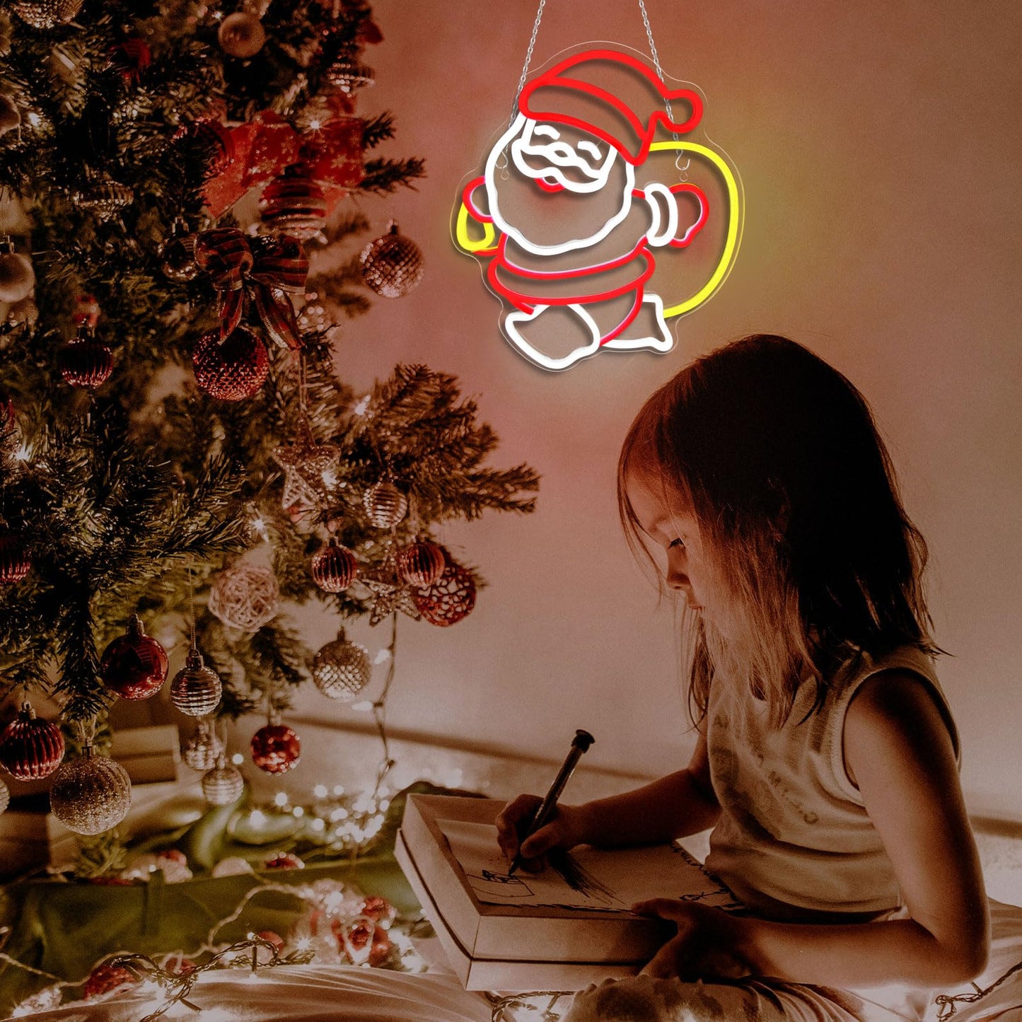 Mvorixa Santa Claus Neon Sign Christmas LED Wall Light for Holiday Decor, USB Powered Red White Yellow Santa Neon Lights for Home Bedroom Kids Room Party Christmas Gift Decorations