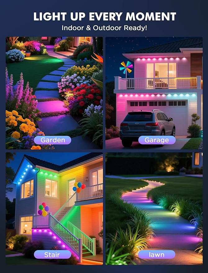 FNY Permanent Outdoor Lights 150ft Smart RGB with 90 LED, IP67 Waterproof for Outdoor Decor, App/Remote Control Eaves Lights Compatible with Alexa, Google Assistant, DIY Scene Modes for Christmas