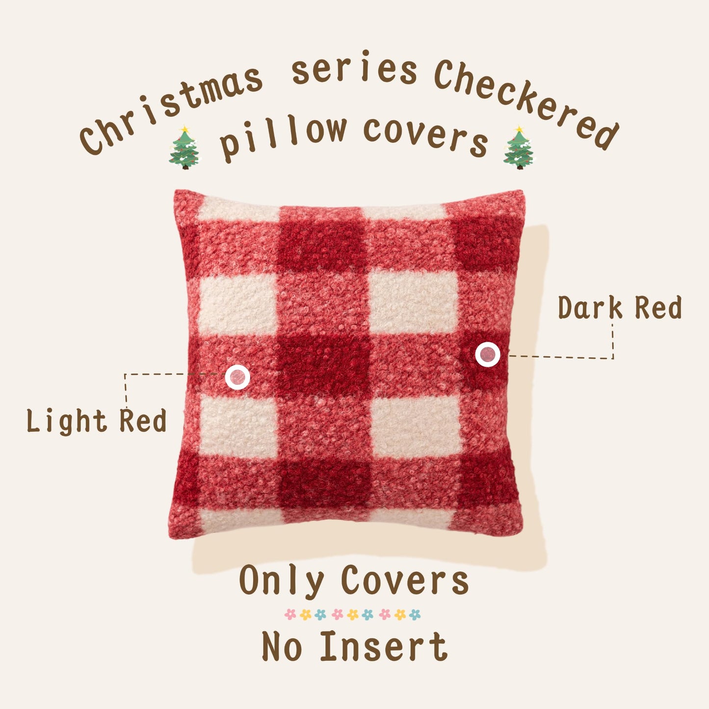 AQOTHES Red White Plaid Christmas Throw Pillow Covers 18x18 Inch Set of 2, Boucle Decorative Pillow Covers,Cozy Fluffy Home Living Room Farmhouse Decor for Sofa Couch Bed