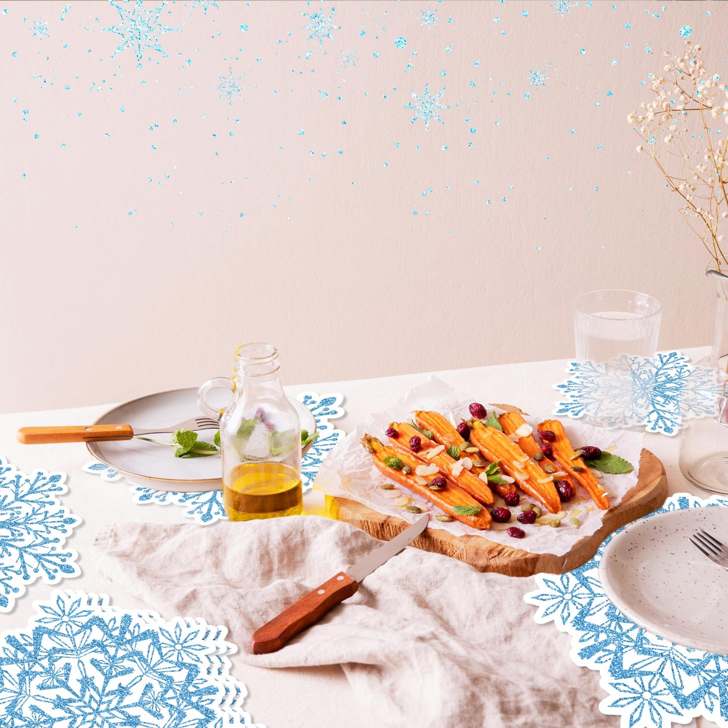 Snowflake Placemats Blue Paper Placemats Set, Disposable Winter Table Mat Snowflake Decorations for Christmas Winter Party Supplies Table Setting Kitchen Home Table Decor(24 Pack)