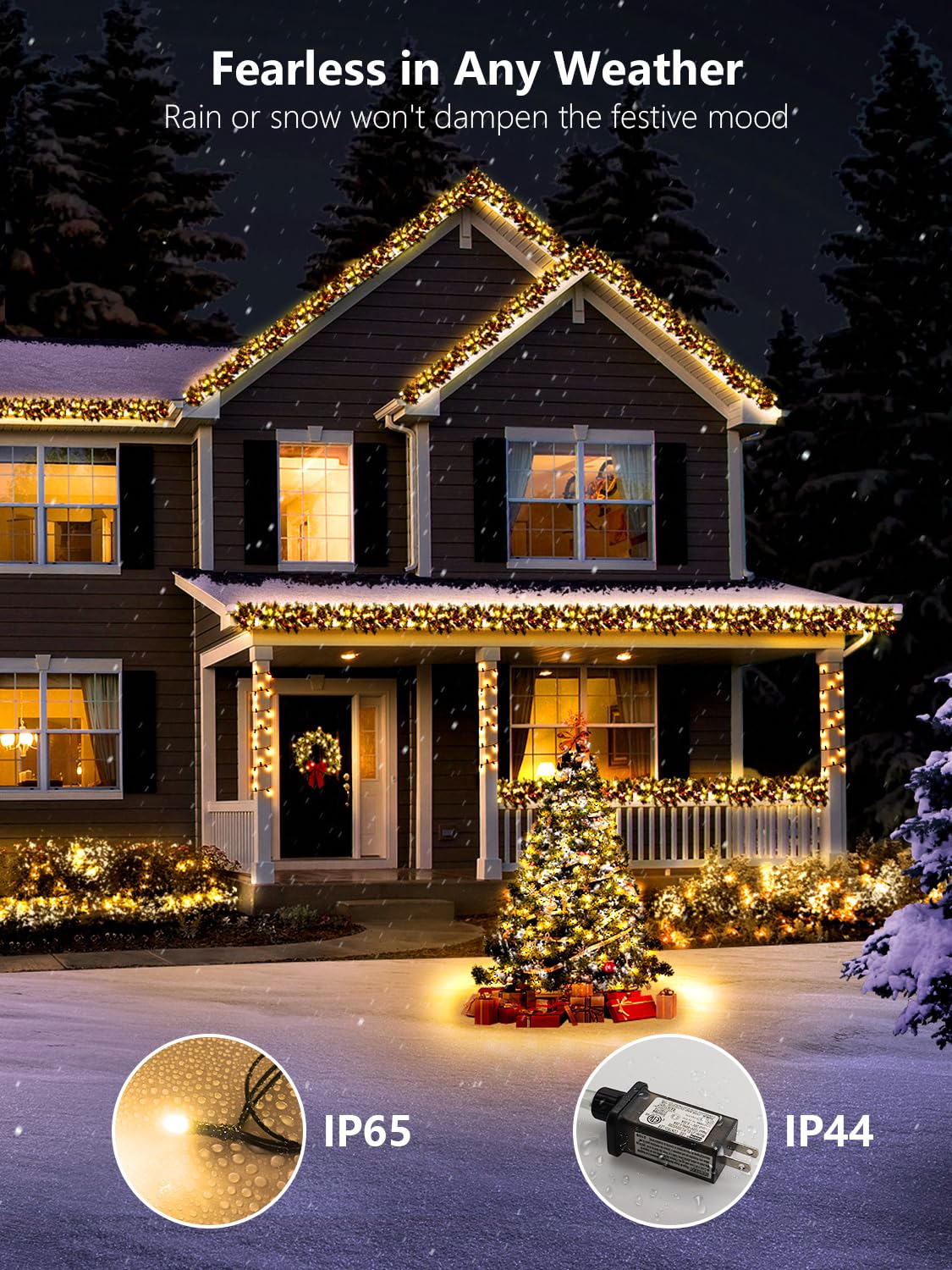 ROSCOO 300 LED String Lights Outdoor, 100FT Warm White Christmas Lights for Outside with Remote, Timer Memory Function, 8 Modes Waterproof Fairy Lights Plug in, for Xmas Tree Bedroom Patio Party