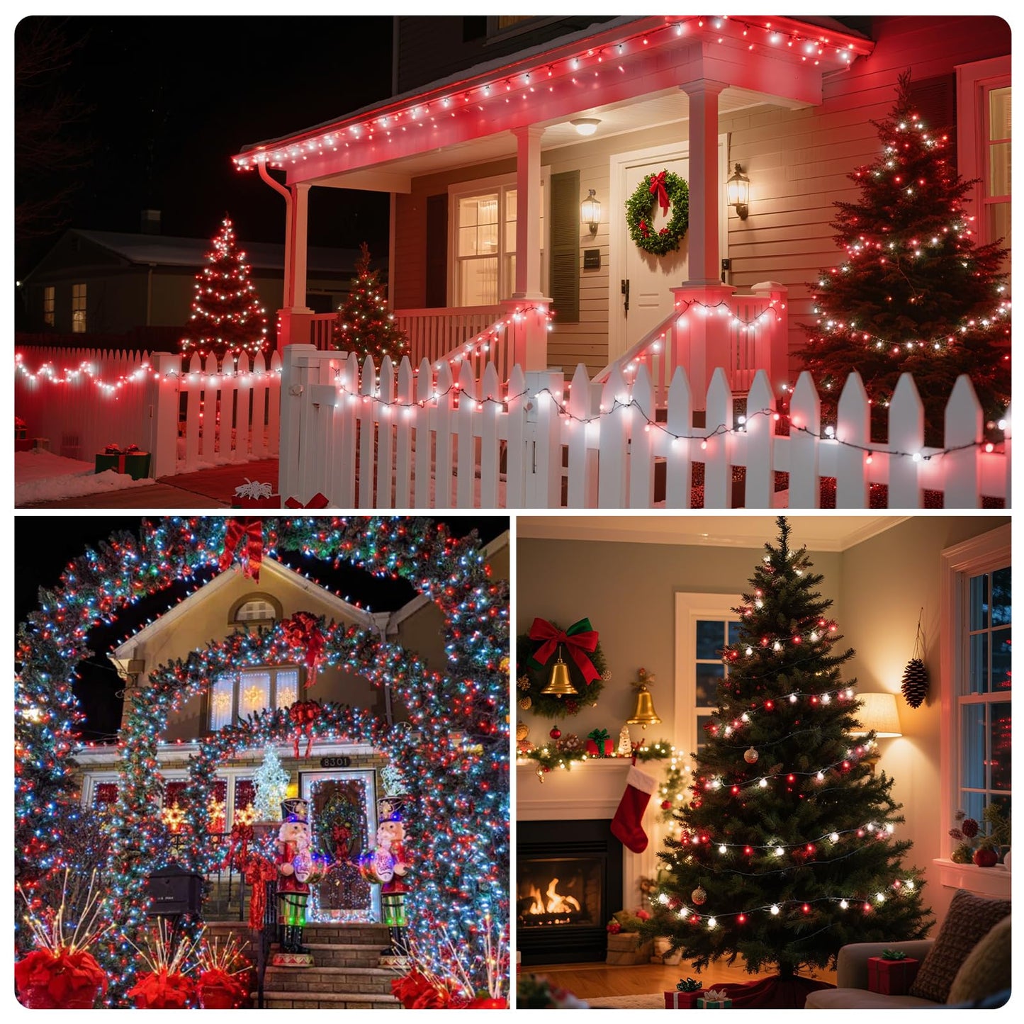 XTF2015 Christmas String Lights, 105ft 300 LED Christmas Lights 8 Modes Memory Function & Timer- UL Certified - Outdoor Indoor Christma s Fairy Lights for Tree, Garden, Party, Wedding(Red + White)