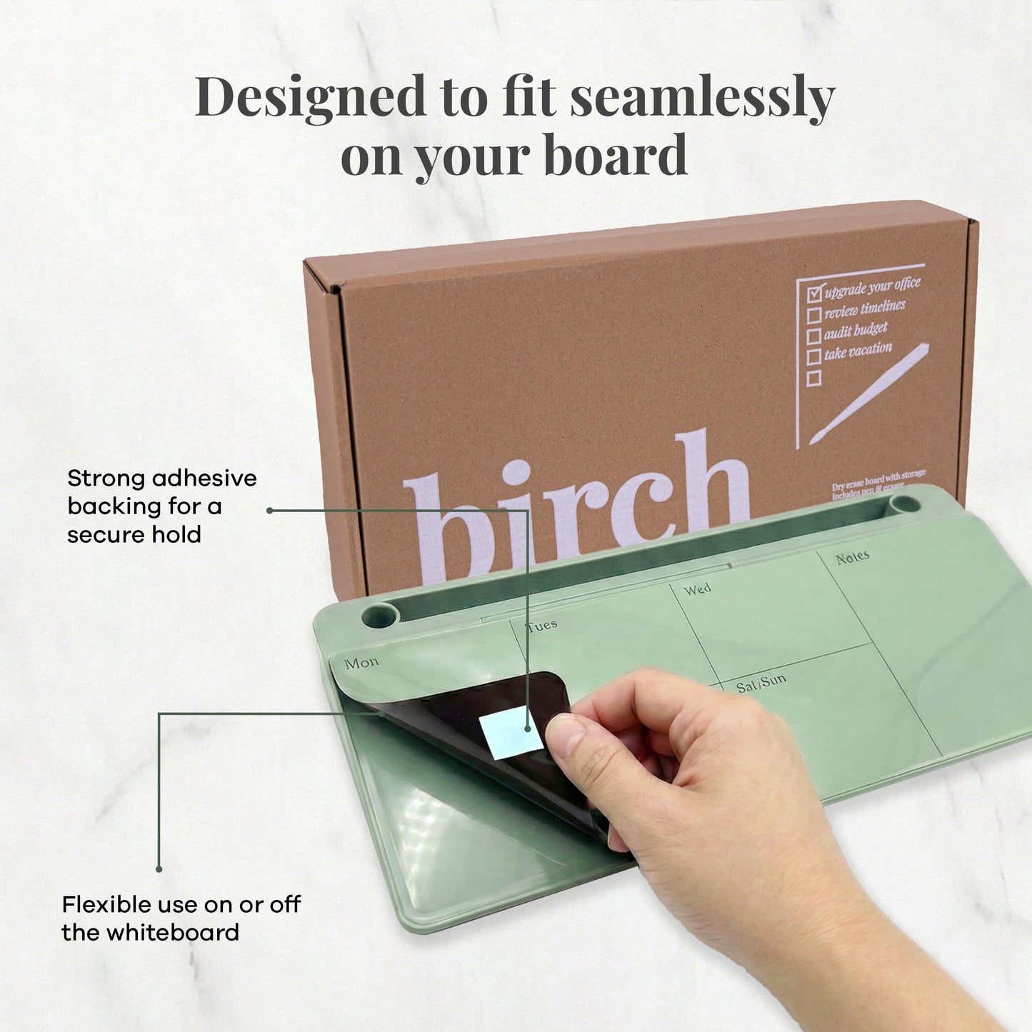Birch Small Desktop Glass Whiteboard & Magnetic Calendar – Dry Erase Desk Pad Keyboard Stand with Storage, Adjustable Dividers, 3 Markers & Eraser – Office, Home & School (Moss)
