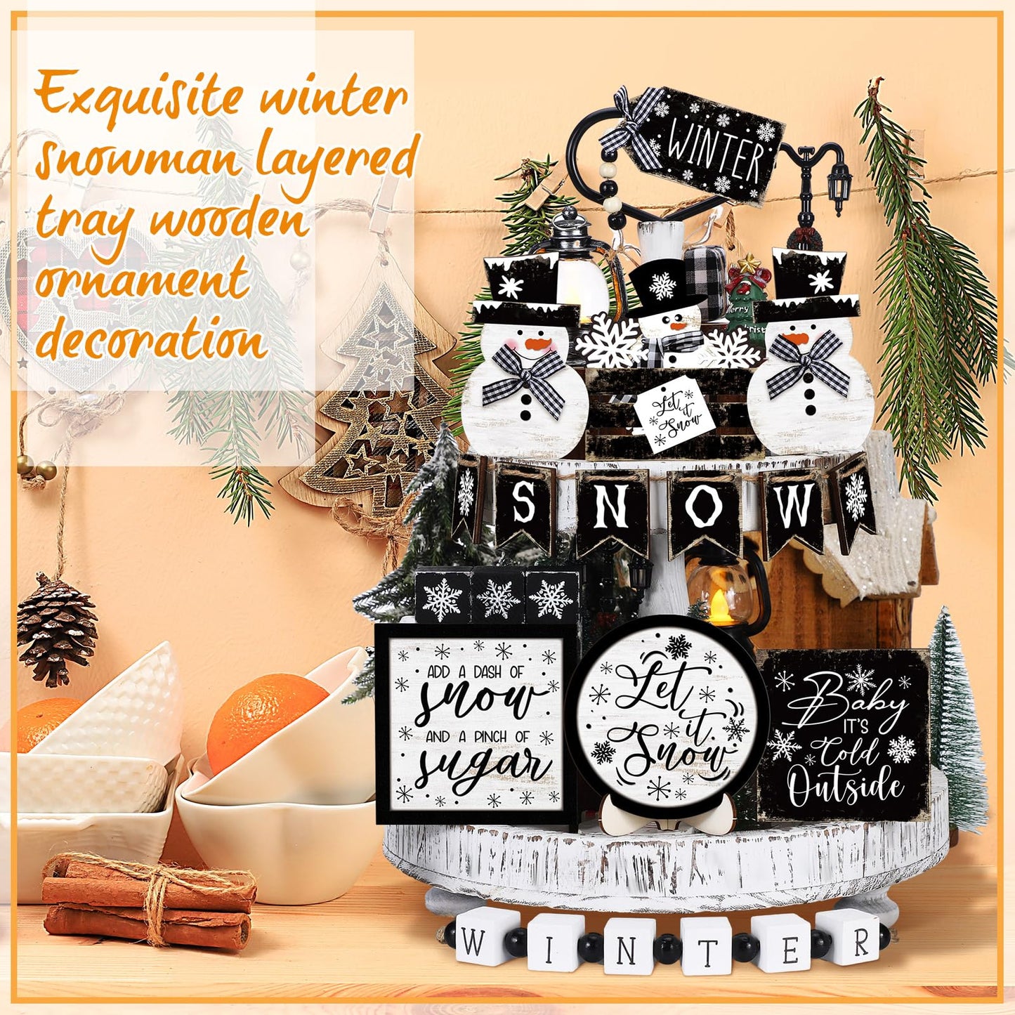 Vercraft 18 Pcs Graduation Tiered Tray Decorations Class of 2026 Tiered Tray Decor Black White Grad Wooden Signs Farmhouse Table Shelf Decoration for Graduation Party Supplies(Black and White)