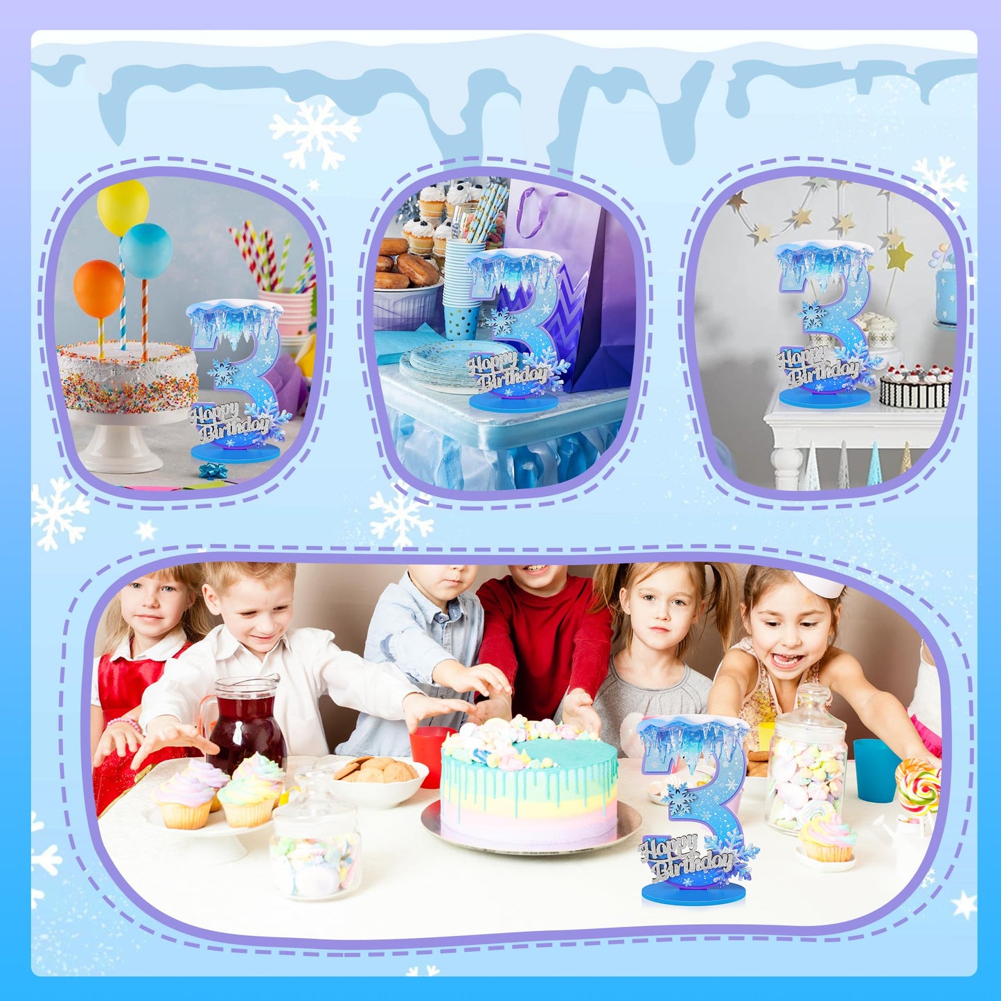 Snowflake Birthday Number Sign Centerpiece Snowflake Theme Party Decorations Winter Wooden Party Centerpieces for Table Decoration Photo Props Snowflake Birthday Decorations