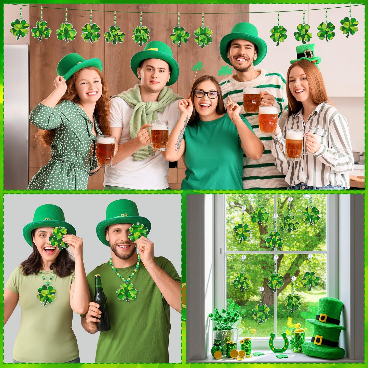 Beeveer 30 Sets St. Patricks Day Shamrock Clover Suncatchers Window Art, Lucky DIY Irish Sun Catchers Bulk Crafts Paint Your Own Window Ornaments for Adults Home Birthday Activity Party Decor