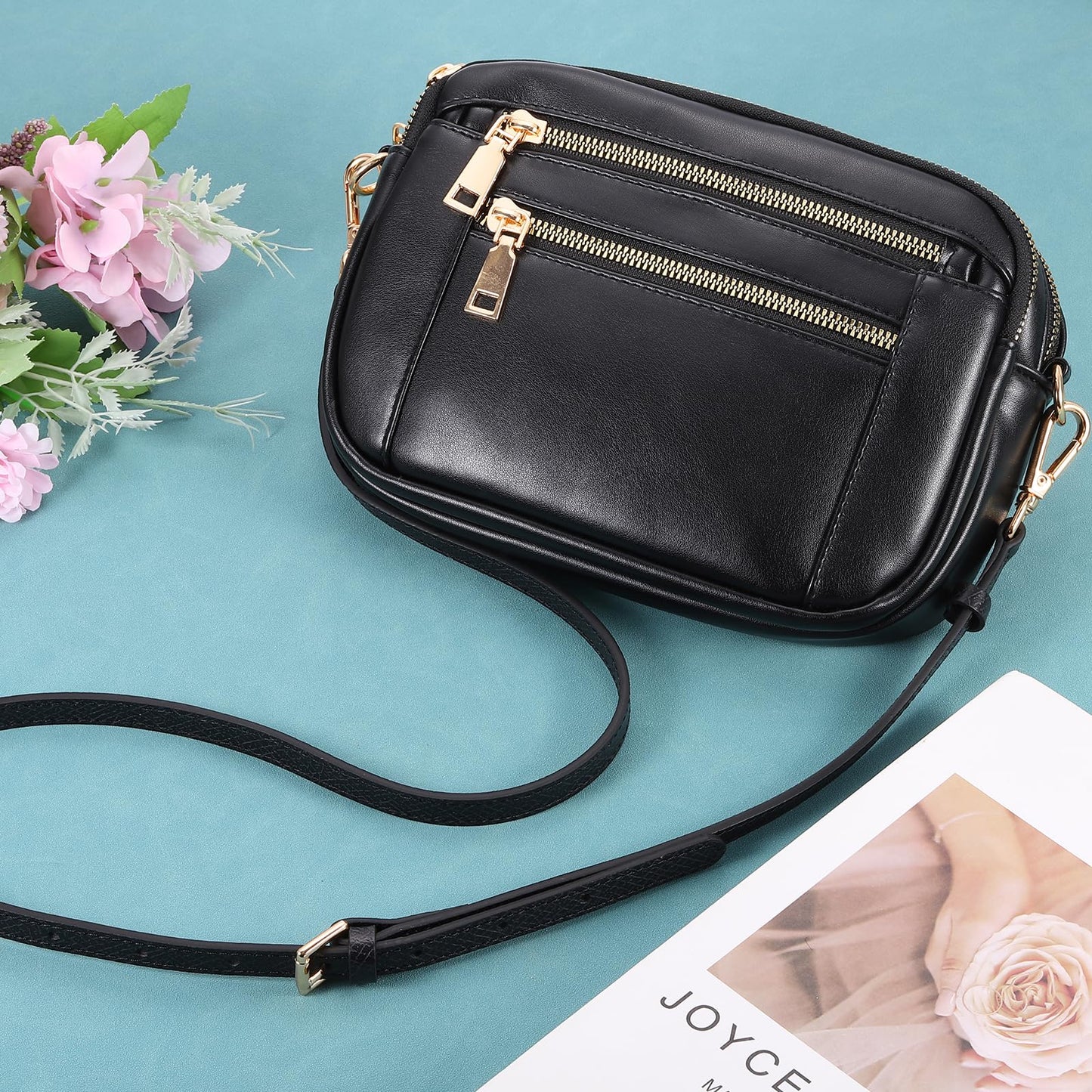 uxcell Genuine Leather Bag Strap Replacement Adjustable Crossbody Bag Straps, 37.4-45.3 Inch Purse Strap for Shoulder Bag Handbag Purse, Blue, Gold Buckle