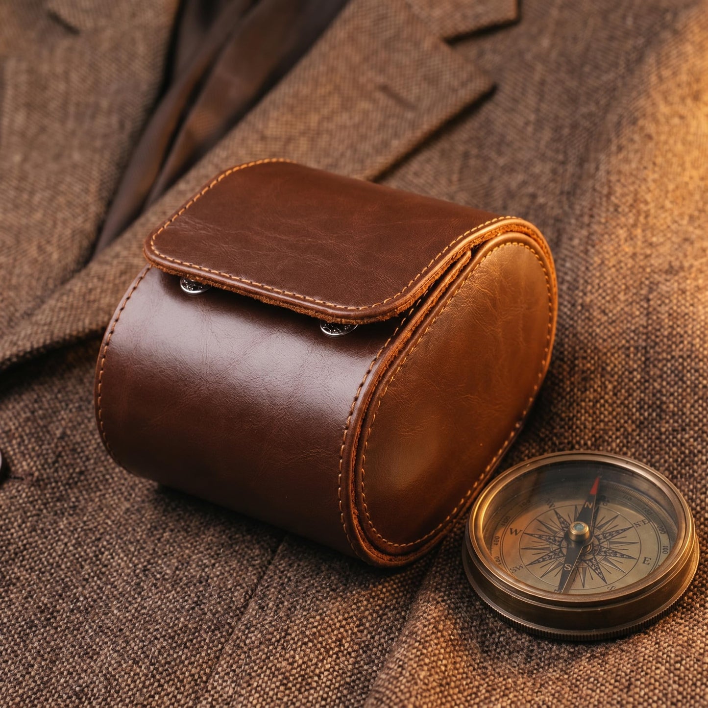 Luxury Watch Travel Case for Men – Premium Leather Watch Roll with Soft Compressible Pillows Fits Rolex, Omega & Apple Watch Ultra (Brown)