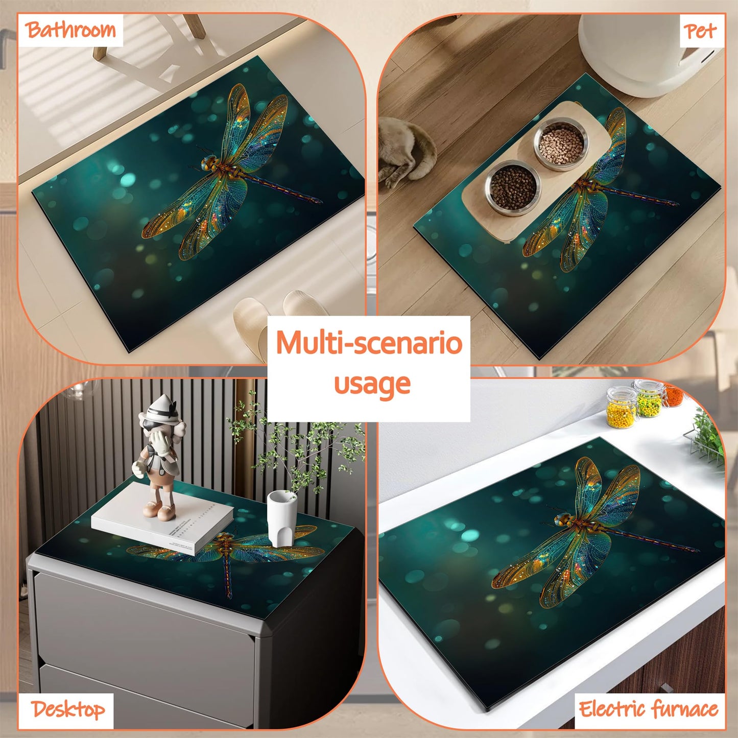 Fantasy Green Dragonfly Washer and Dryer Covers for the Top,Washing Machine Dust Cover Pad Anti-slip Absorbent Protector Mat for Washer Dryer Home Decor,23.6"x19.7"