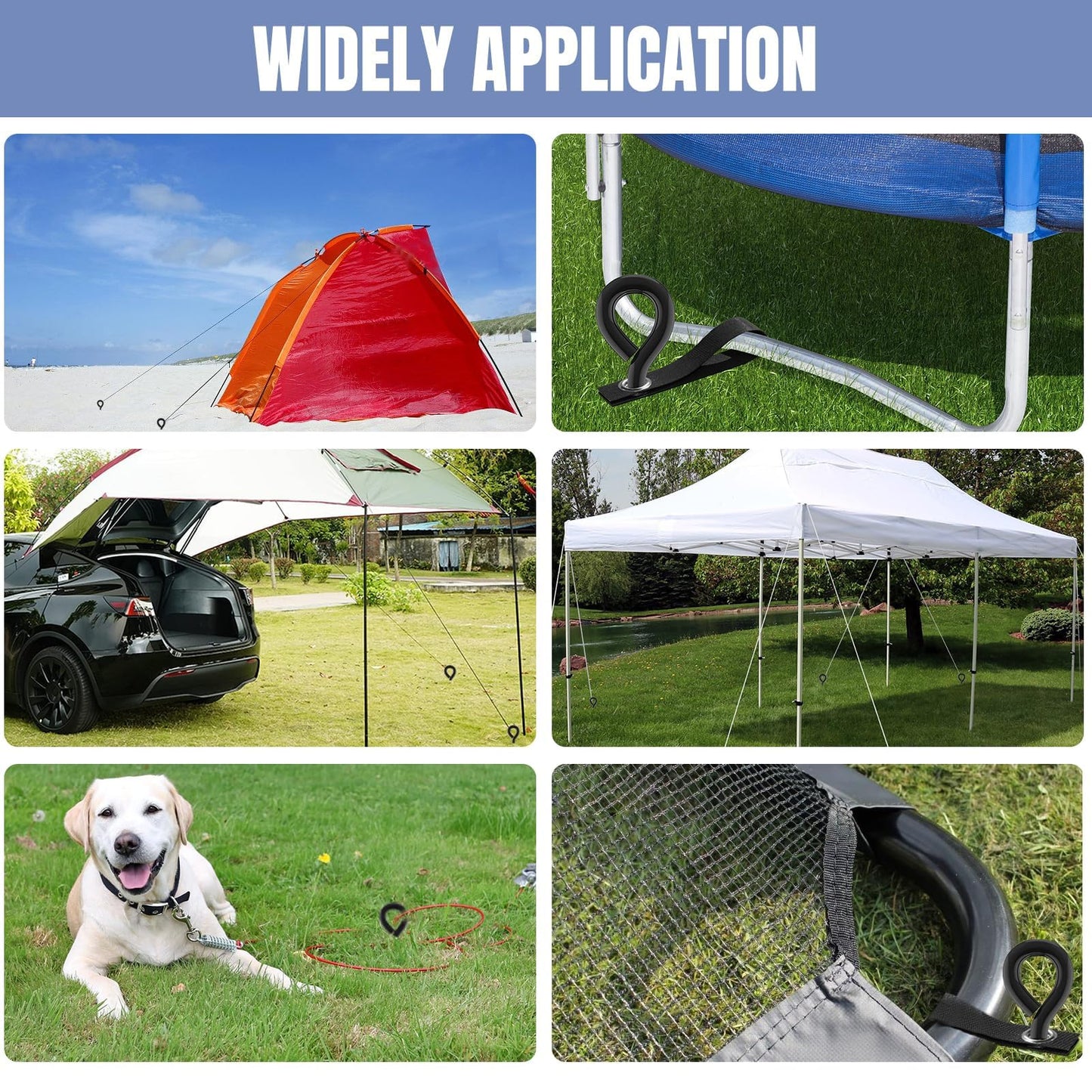 Eurmax USA 4 Pack Heavy Duty Ground Stakes&Anchors,Commercial Spiral Screw-in Trampoline Stakes with Reinforced Tie-Down Straps,High Wind Stabilizing Kit for Canopies,Outdoor Sheds,Swing Sets(Black)