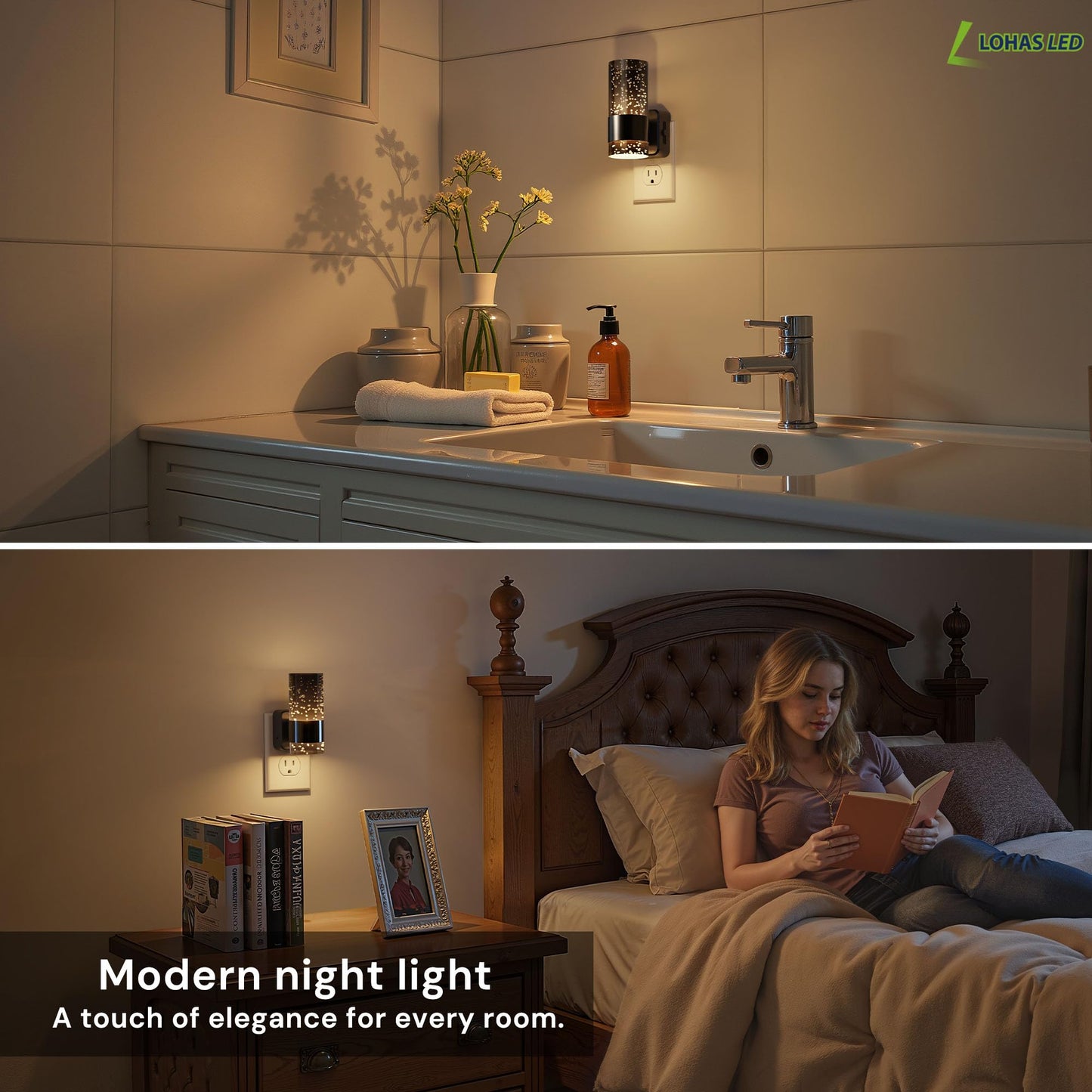 L LOHAS LED Night Lights Plug into Wall, 2 Pack Acrylic Bubble Night Light,Dimmable Nightlight with 0-100 LM, 3000K Plug in Night Light with Dusk to Dawn Sensor, for Bathroom Hallway Bedroom