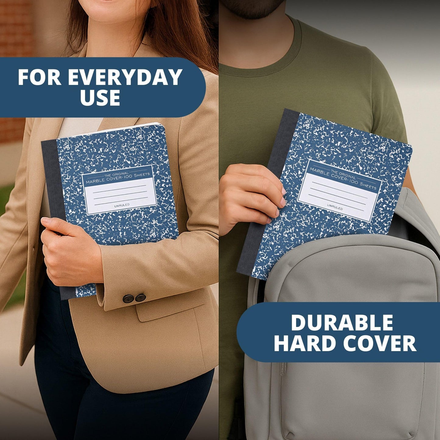 ROARING SPRING Hard Cover Composition Notebook, 4 Pack, Blue Marble Comp Book, 9.75″ x 7.5″, Unruled Blank Paper, 100 Sheets (200 Pages), Made in USA