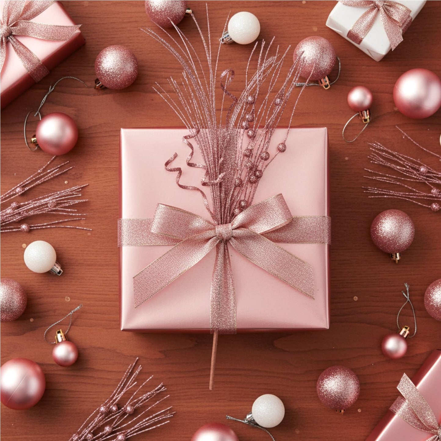 Crowye 24 Pcs Christmas Tree Picks and Sprays Christmas Tree Filler Decorations Artificial Glitter Berry Stems Branches Picks for Xmas Trees Topper Glittery Twigs for Vases Wreath Decor(Rose Gold)