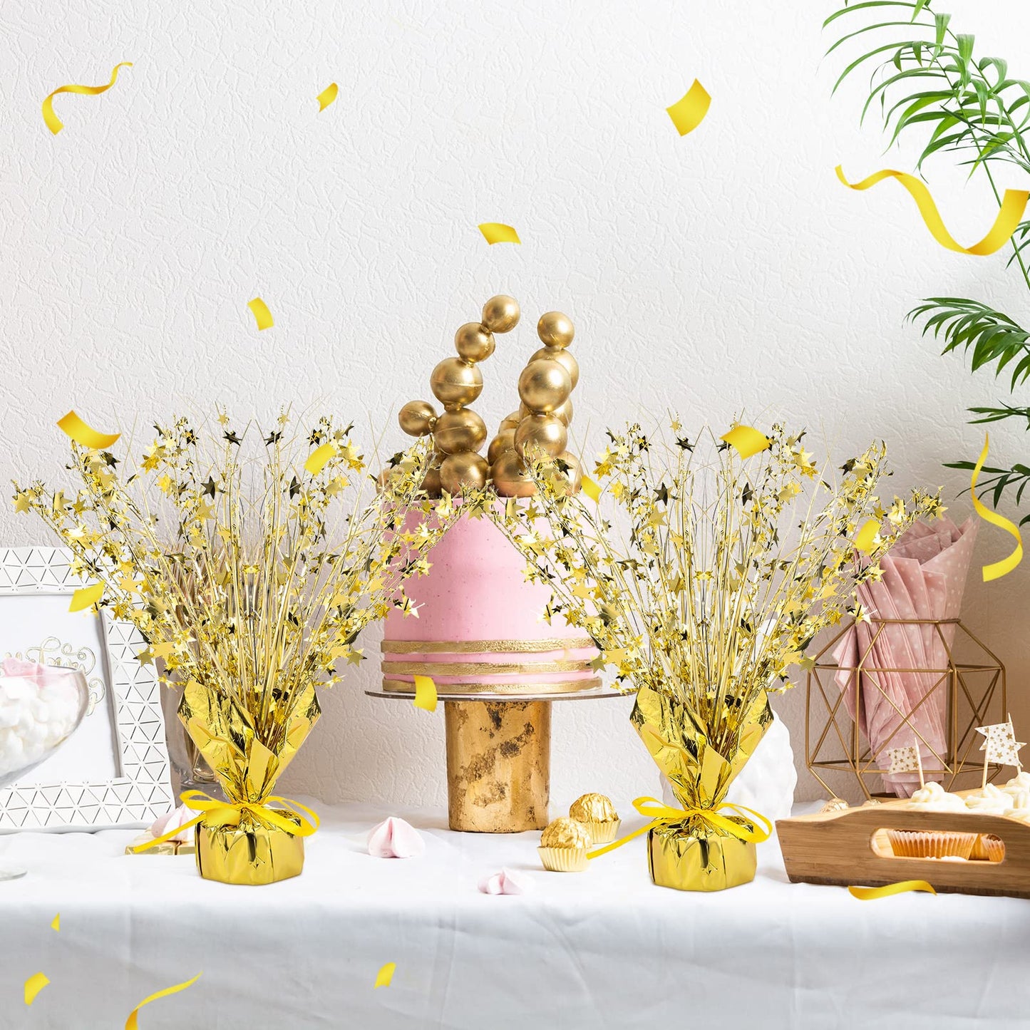 Crowye 6 Pcs Metallic Foil Spray Centerpiece Party Star Decoration Table Decor for Birthday Wedding Bachelorette Summer Party Holiday(Gold,Small Star)