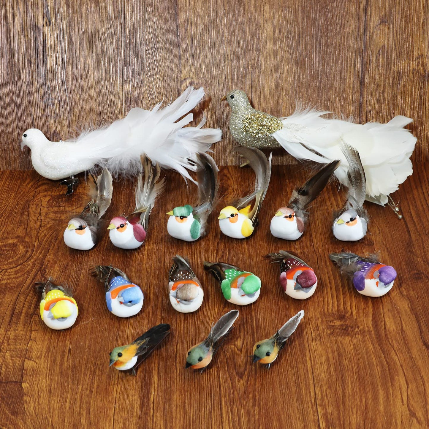 Yolococa Champagne Christmas Tree Decoration Birds,10x2x2 inches,2pcs