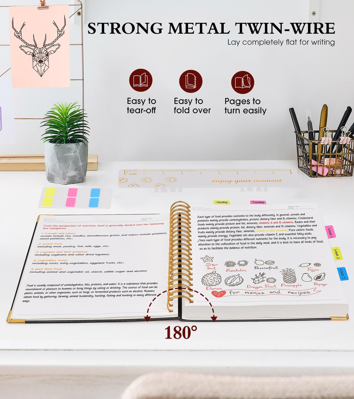 Spiral Notebook Journal 7.6” x 10”, 300 Pages Hardcover Leather Lined Journals for Women Men, B5 Large College Ruled Notebooks with 100 GSM Thick Paper, Spiral Journal for Writing Work School, Black