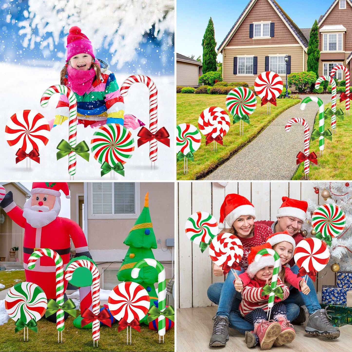 Glenmal 12 Pcs Christmas Yard Decor Outdoor Peppermint and Candy Cane Yard Decorations with Stakes Waterproof Xmas Garden Lawn Pathway Decorations Christmas Decor Outside(Red White, Red Green)