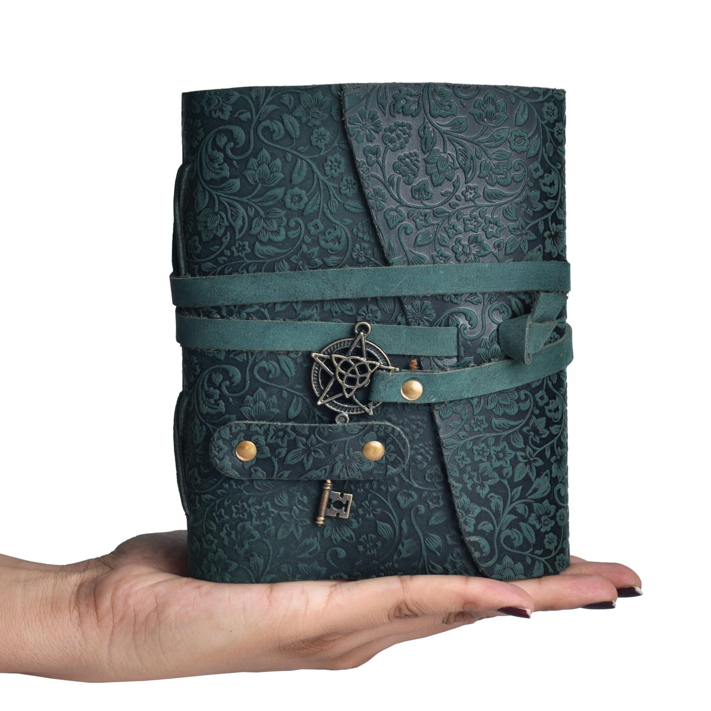LEATHER VILLAGE Handmade Leather Bound Floral Embossed Journal for Women- Medium | 260 Pages Blank of Vintage Paper Writing, Sketchbook, Notebook - Turquoise - 7X5 Inches