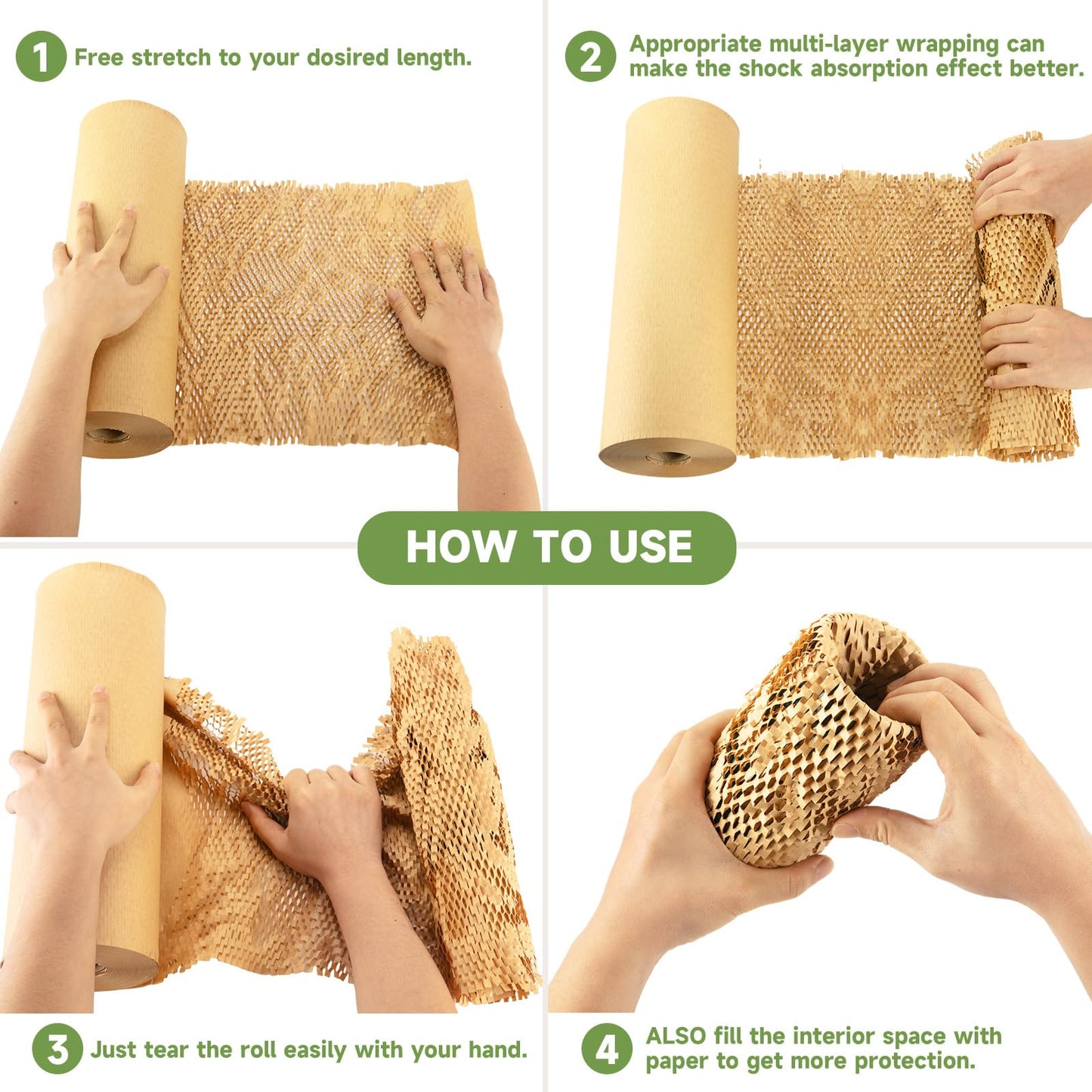 NAPALOOK Honeycomb Packing Paper Wrap 15''x328', Substitute Alternative for Bubble Cushioning Wrap for Moving Shipping Packaging, Recyclable Moving Supplies with 48 Fragile Sticker Labels