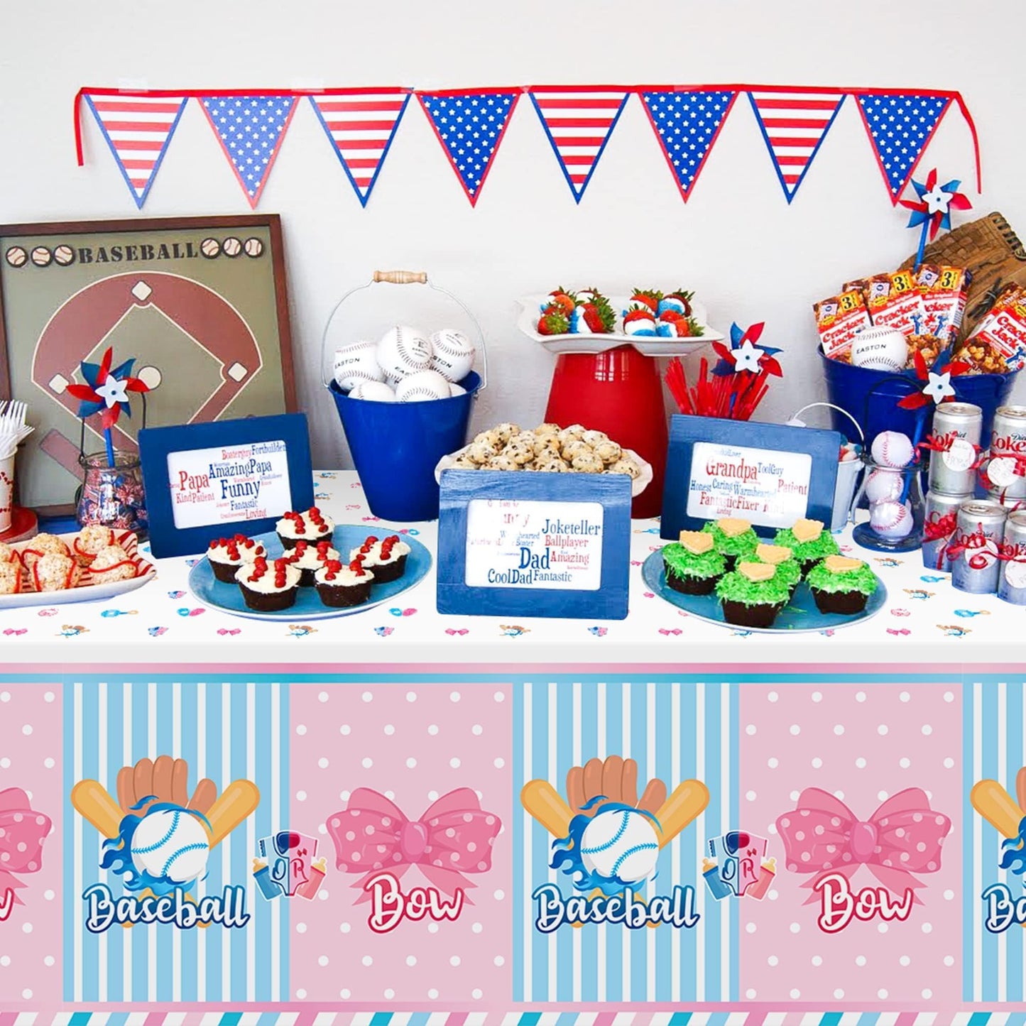 BkeeCten Gender Reveal Table Cover - 3 Packs Sport Baseball or Bow Gender Reveal Disposable Waterproof Plastic Rectangle Table Cloth Gender Reveal Party Favor Decoration Supplies(54x108 Inch)