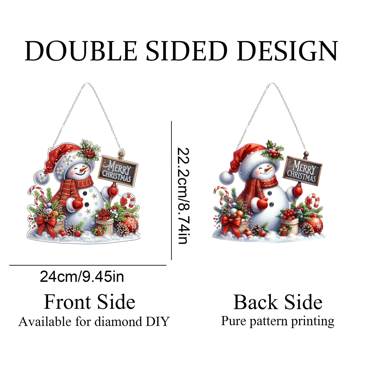 JJFox Diamond Art Hanging Kit for Adult,Special Shaped Rhinestone,DIY Acrylic 5D Diamond Art Painting Window Pendants Home Garden Wall Hanging Kits Hanging Ornament,Double Sided. (Christmas snowman1)