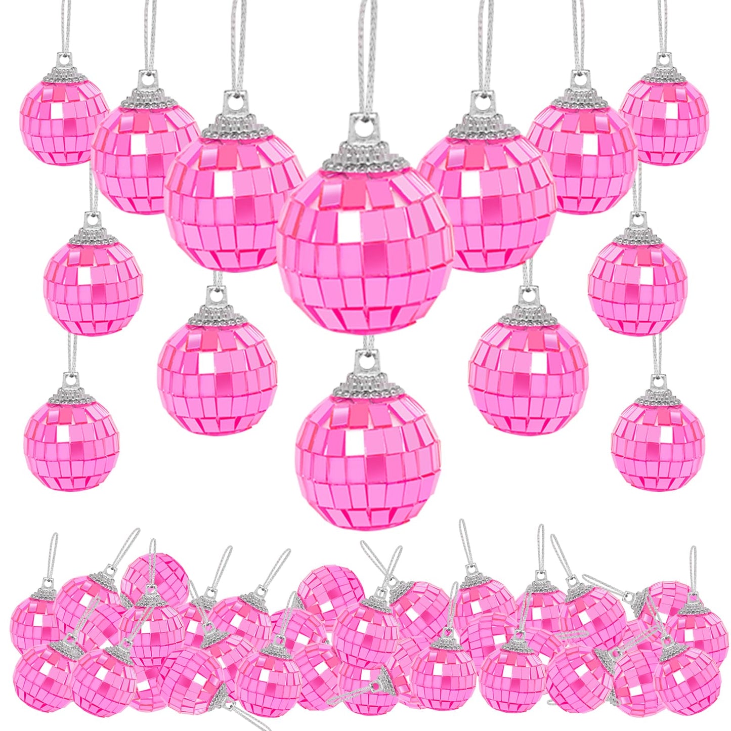 Mini Pink Disco Ball Ornaments: 60 Pack Small Disco Balls Pink Disco Party Decorations for Christmas Tree Cake Room Cake Room Birthday