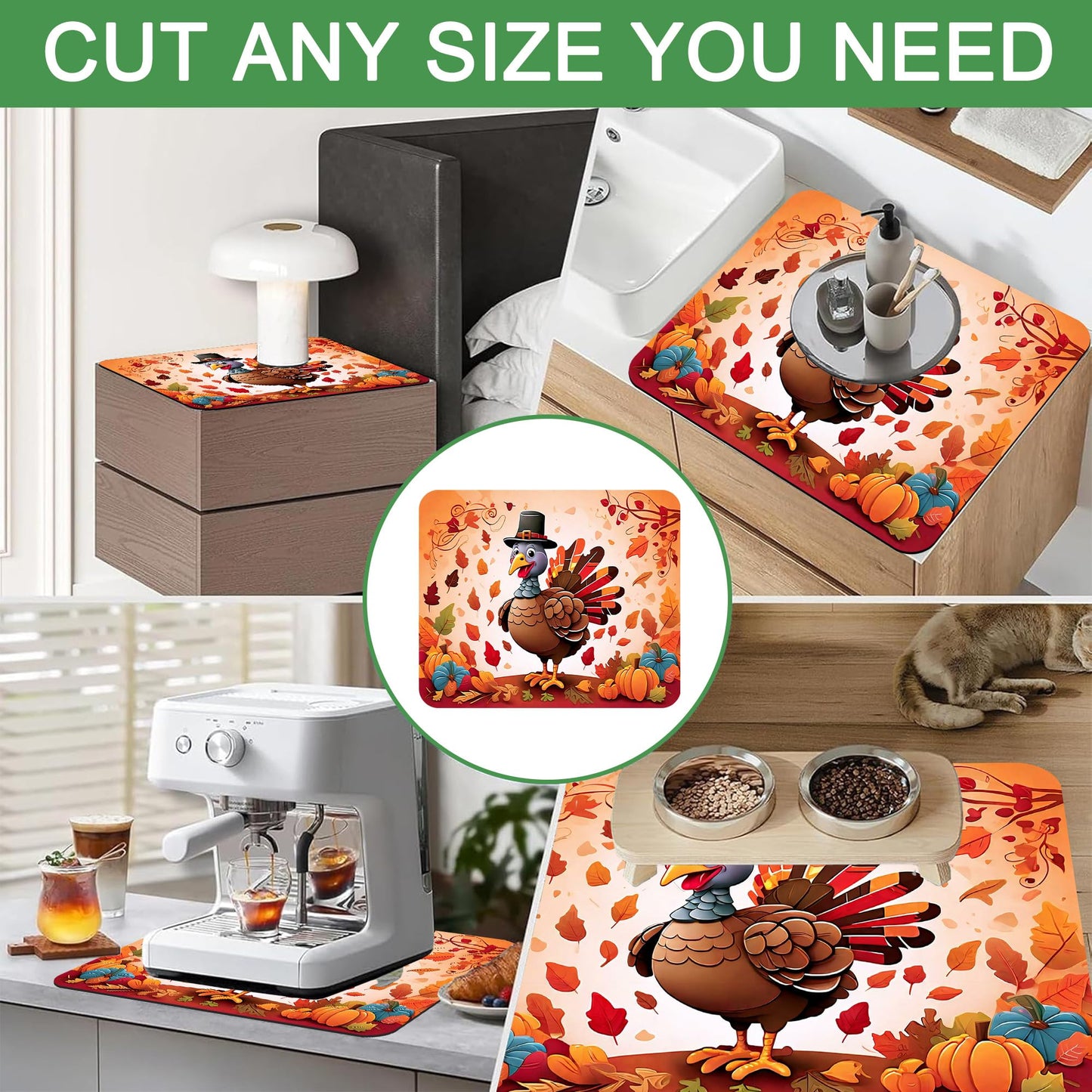Cute Thanksgiving Turkey Washer and Dryer Covers For The Top, Non-slip Fast Drying Absorbent Dryer Top Protector Mat for Kitchen Laundry Room Decor,23.6"x19.7"