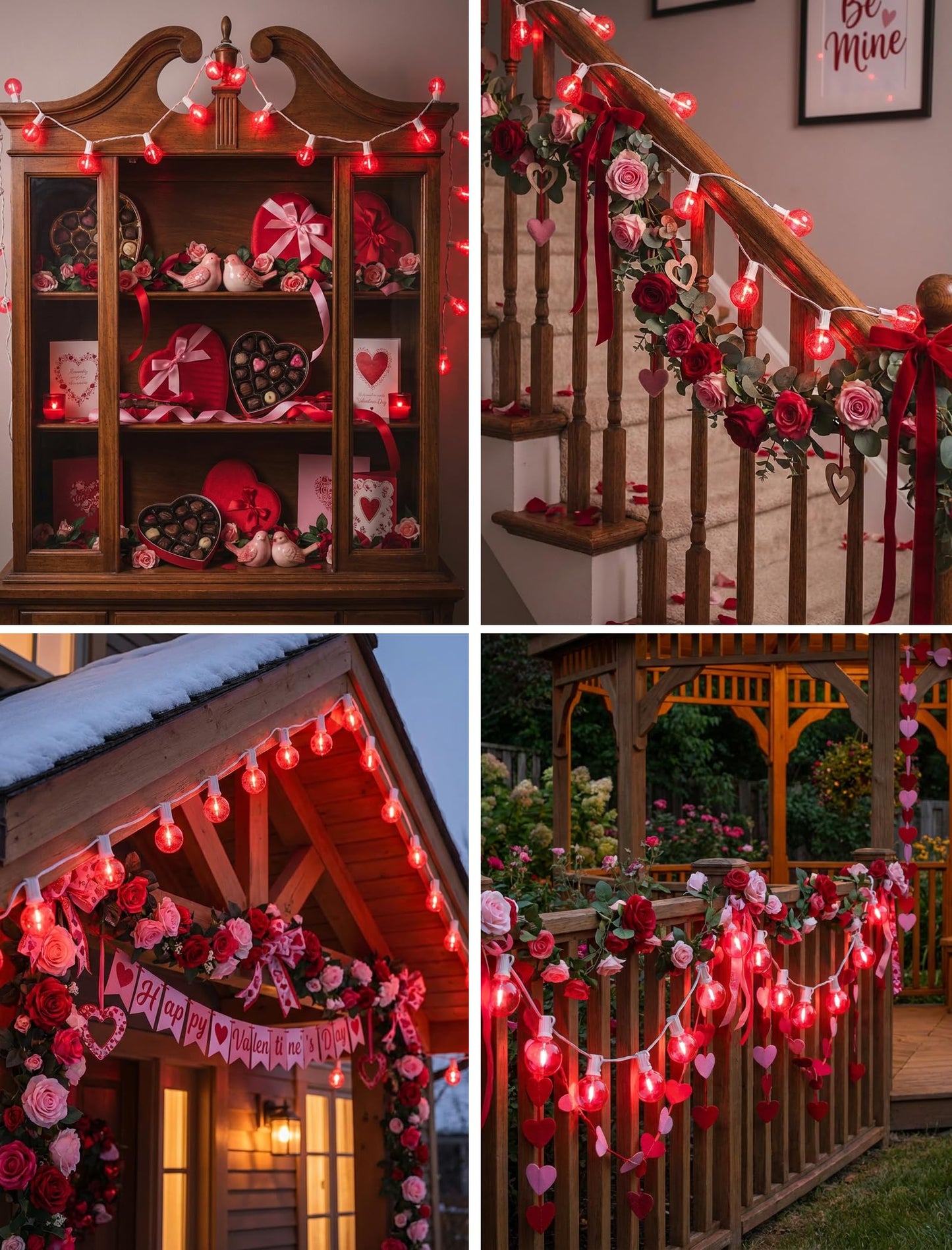 50Ft G40 LED Valentine's Day String Lights Outdoor, Valentines Decorations Lights with 27 Red Shatterproof Globe Bulbs, Hanging Patio Lights for Outside Wedding Backyard Porch Roofline, White Wire