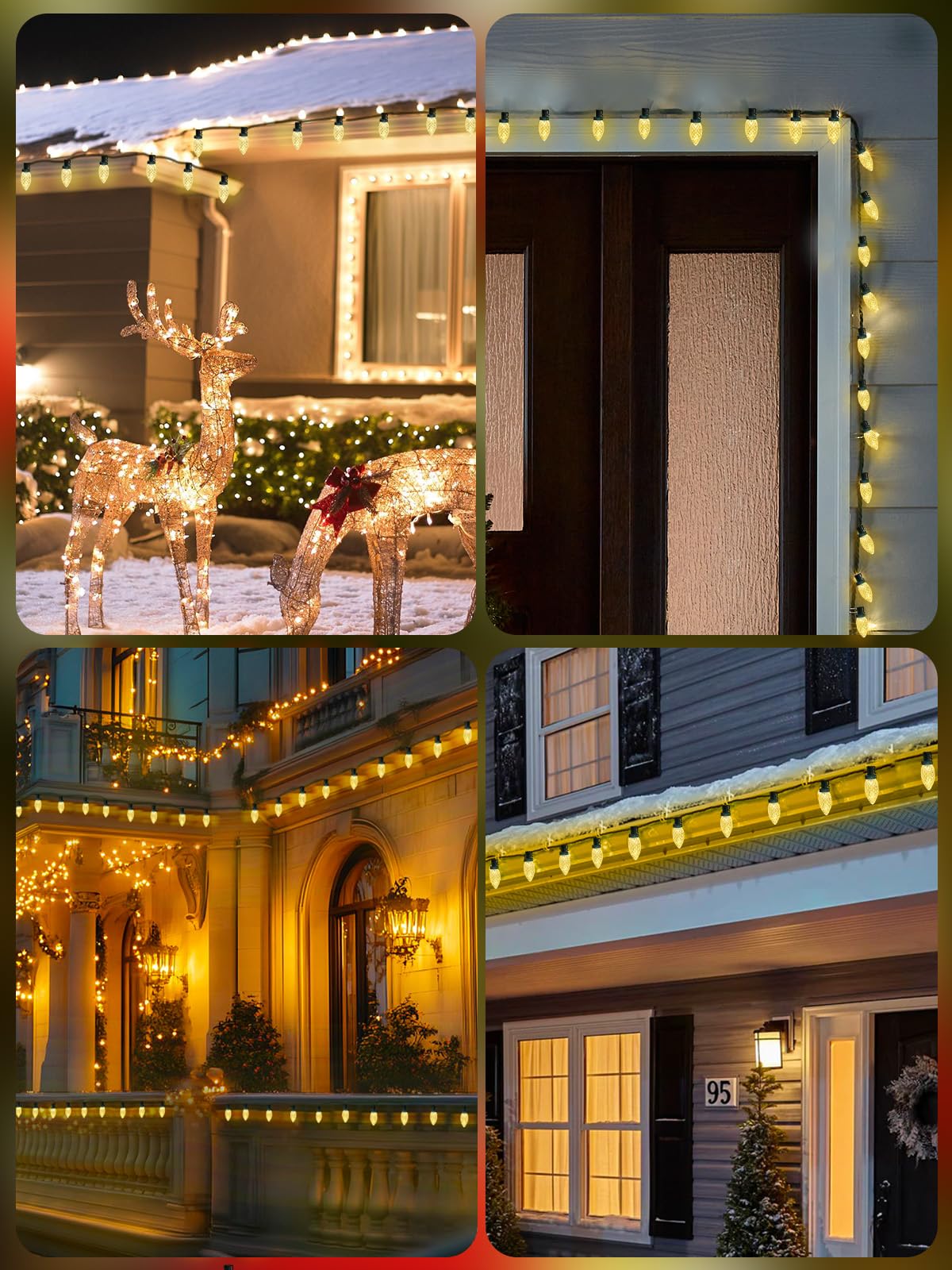2 Pack 66FT 100LED Extendable C9 Christmas Lights Outdoor/Indoor, Waterproof Christmas String Lights Plug in, Green Wire LED Fairy Lights for Xmas Tree Garden Patio Wedding Party Decor (Warm White )