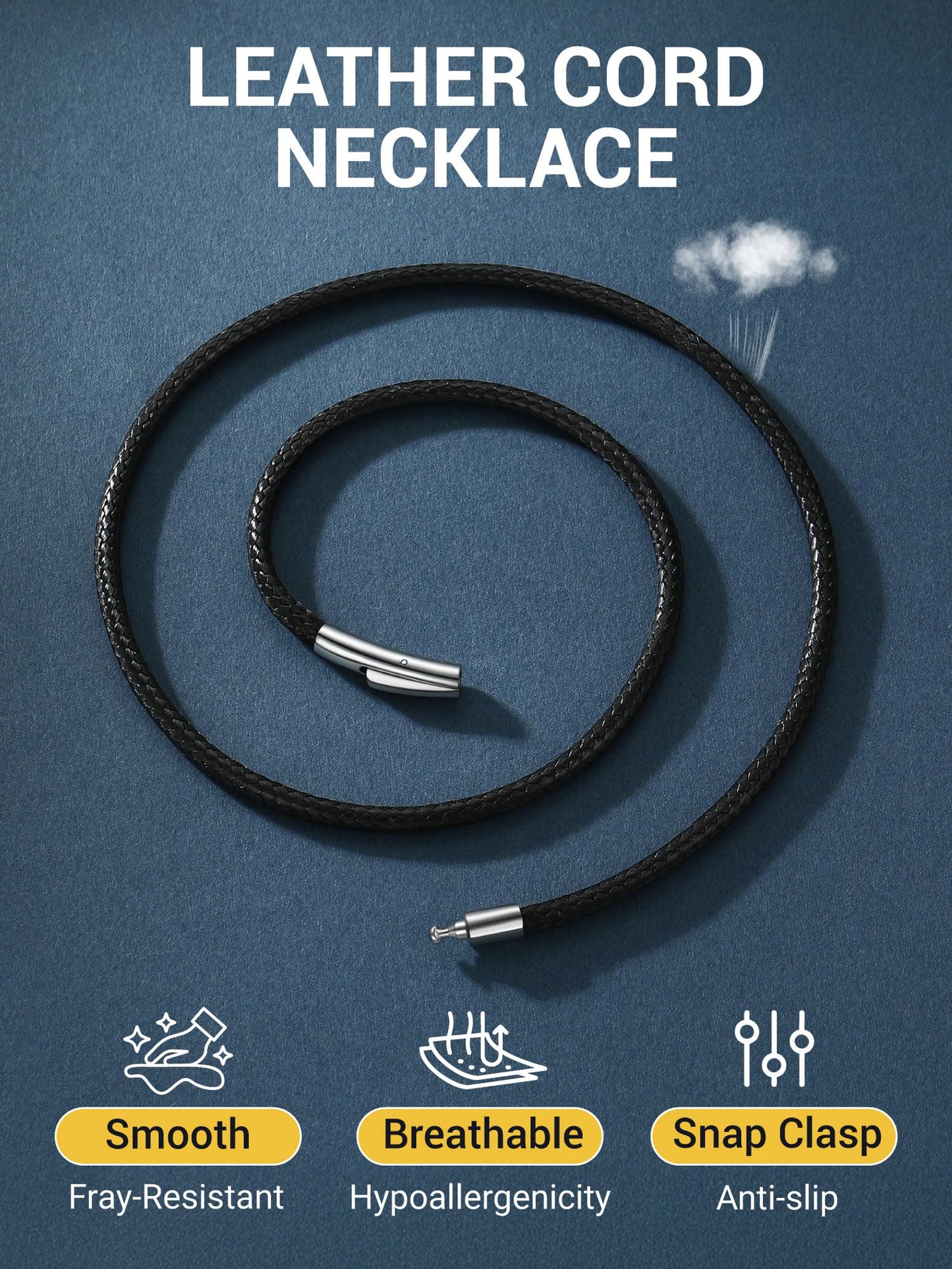 PROSTEEL Black Leather Necklace for Men 3mm Cord 20inch Leather String Necklace Chains Jewelry