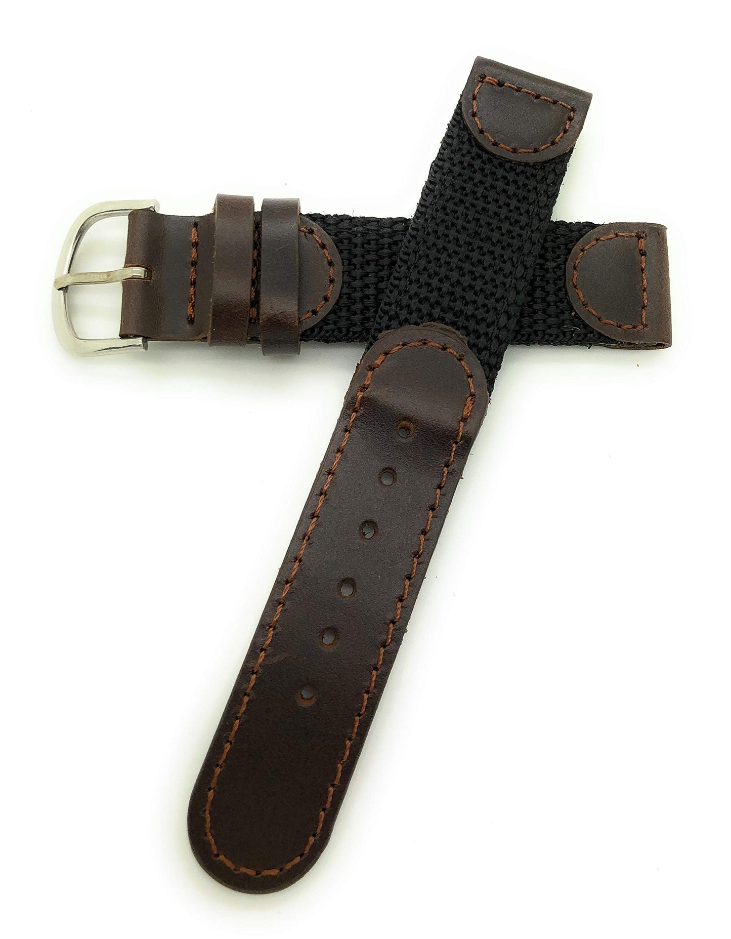 20mm Canvas Nylon Leather Watch Band (black with brown)