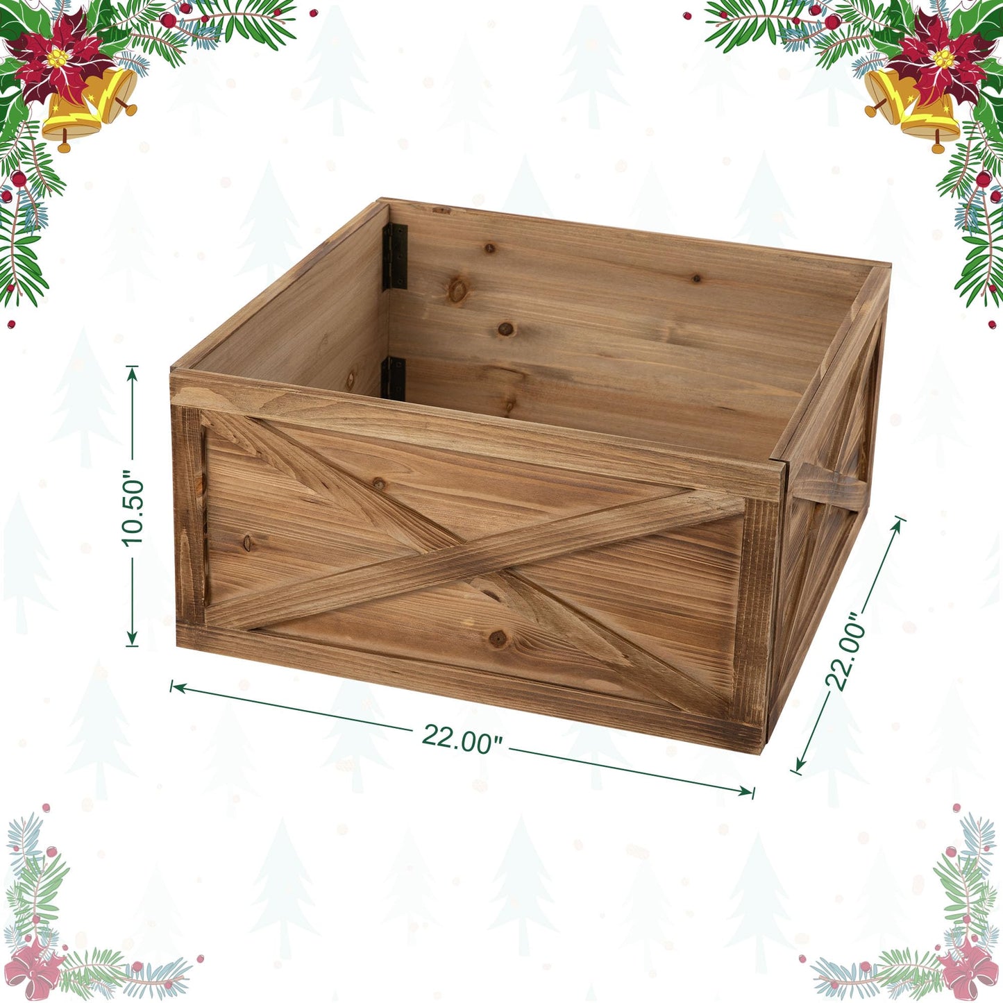Glitzhome 22 inch Wooden Christmas Tree Collar Farmhouse Modern Stand Cover Skirt Base Box for 7.5/9 FT Artificial Xmas Holiday Decoration, Brown