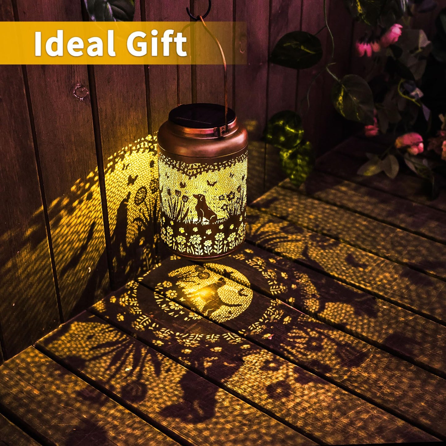 Dog Solar Lanterns Outdoor Waterproof Garden Decor Solar Lights Gifts for Women Men Mom Hanging Lantern LED Light Metal Dog Decoration Outside for Yard,Lawn,Porch,Patio,Tabletop