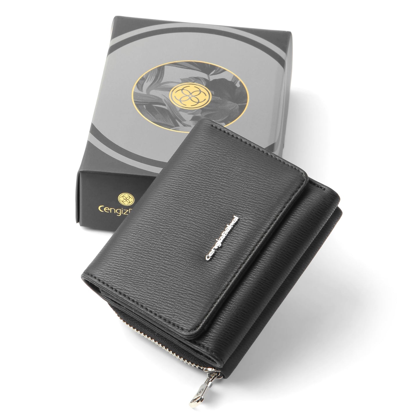 CengizPakel Vegan Leather Wallet for Women – Compact Bifold Card Holder with Zipper Pocket, ID Window & Multiple Card Slots