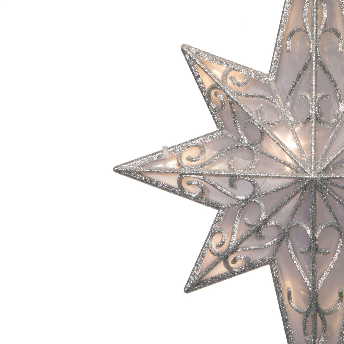 Vickerman 10 Light x 14.5" LED Silver 8 Point Bethlehem Star Tree Top, Warm White LED Mini Lights.