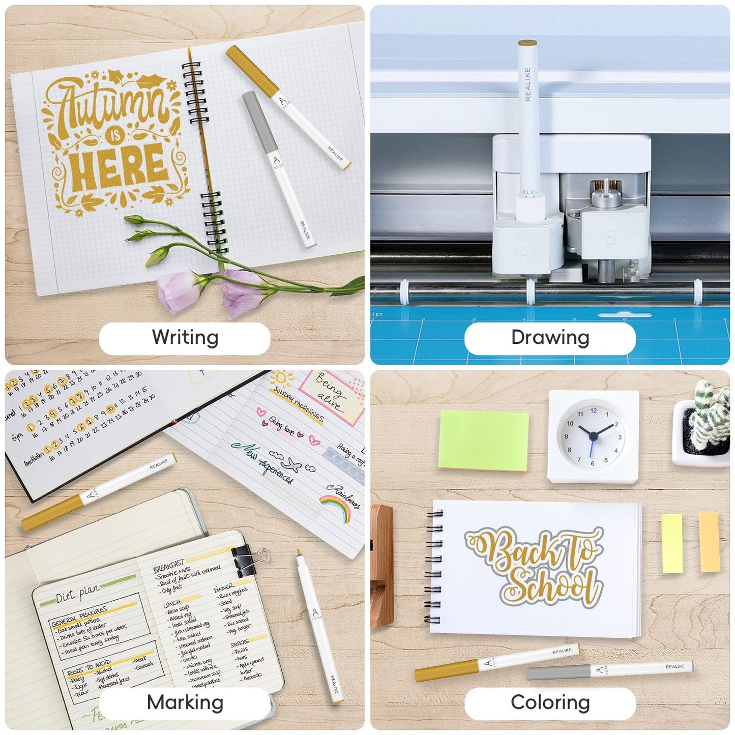 REALIKE Acrylic Paint Markers for Cricut Maker 4/ Maker 3/Maker/Explore 4/3/Air 2/Air, Gold Silver White Acrylic Paint Pens for Rocks, Paper, Wood, Canvas, Glass, Ceramic, Fabric (1.0 & 2.0 Tip)