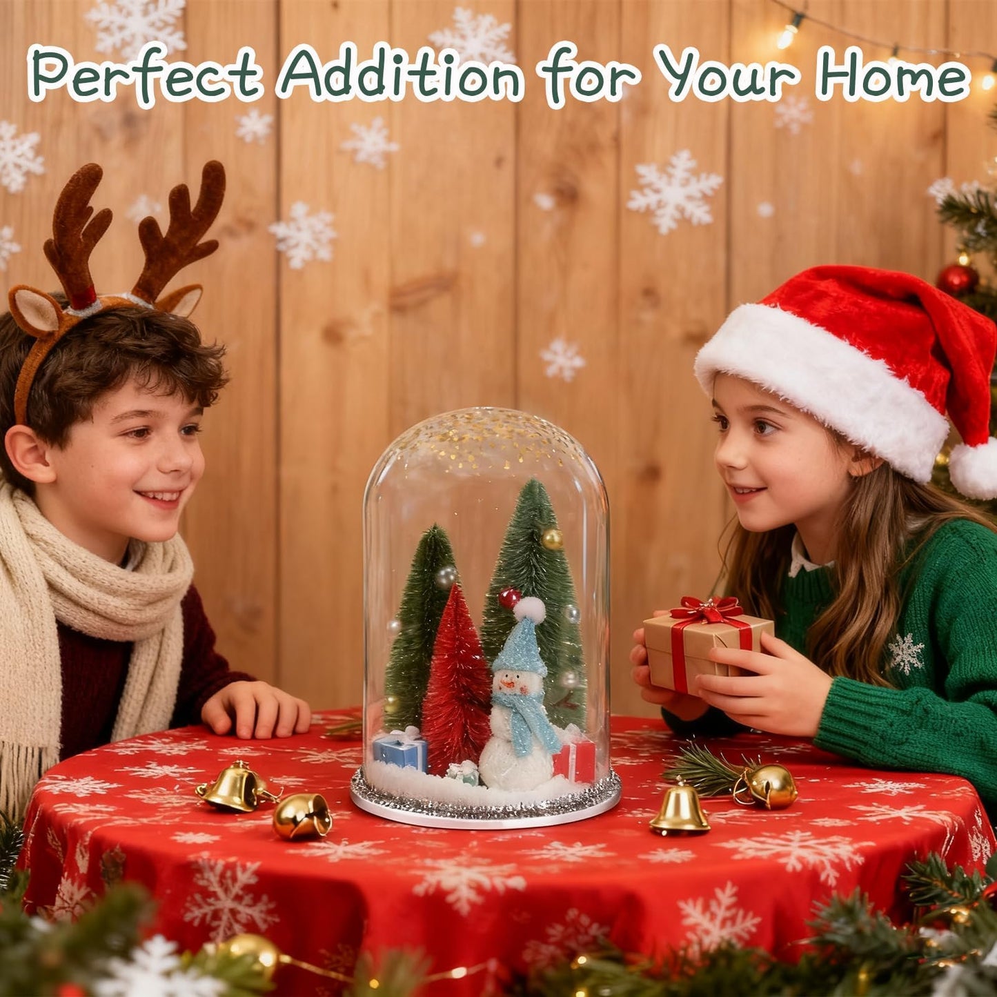 Christmas Decorations Table Centerpieces, Winter Decor Snowman with Ornaments in Dome Cloche Christmas Winter Tabletop Decor for Table Tiered Tray Shelf Mantel Fireplace Office Desk Holiday Decoration