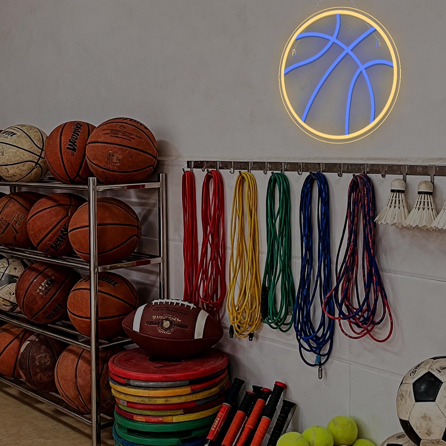 Wanxing Basketball Neon Signs Sport Neon Light Led Sign Neon Sign for Bedroom Led USB Powered Switch Light up Sign Neon Sign for Wall Decor Bedroom Christmas Birthday Signs Kids Gift (Blue Yellow)