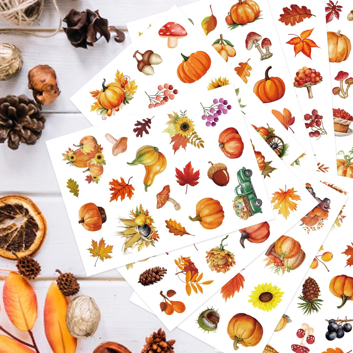 32 Sheets Fall Theme Sticker, Pumpkin Stickers, Hello Autumn Sticker, Thanksgiving Stickers for Kids, Fall Harvest Food Pumpkin Maple Leaves, Thanksgiving Party Favors Supplies